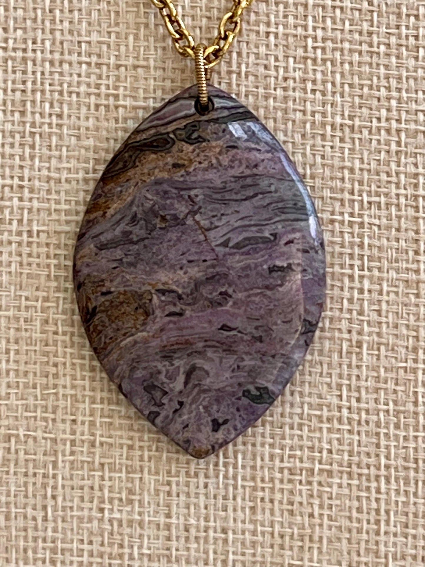 Gold Classic Textured Cable Chain Necklace with Charoite Pendant Layering Statement Necklace Charoite Natural Gemstone Pendant