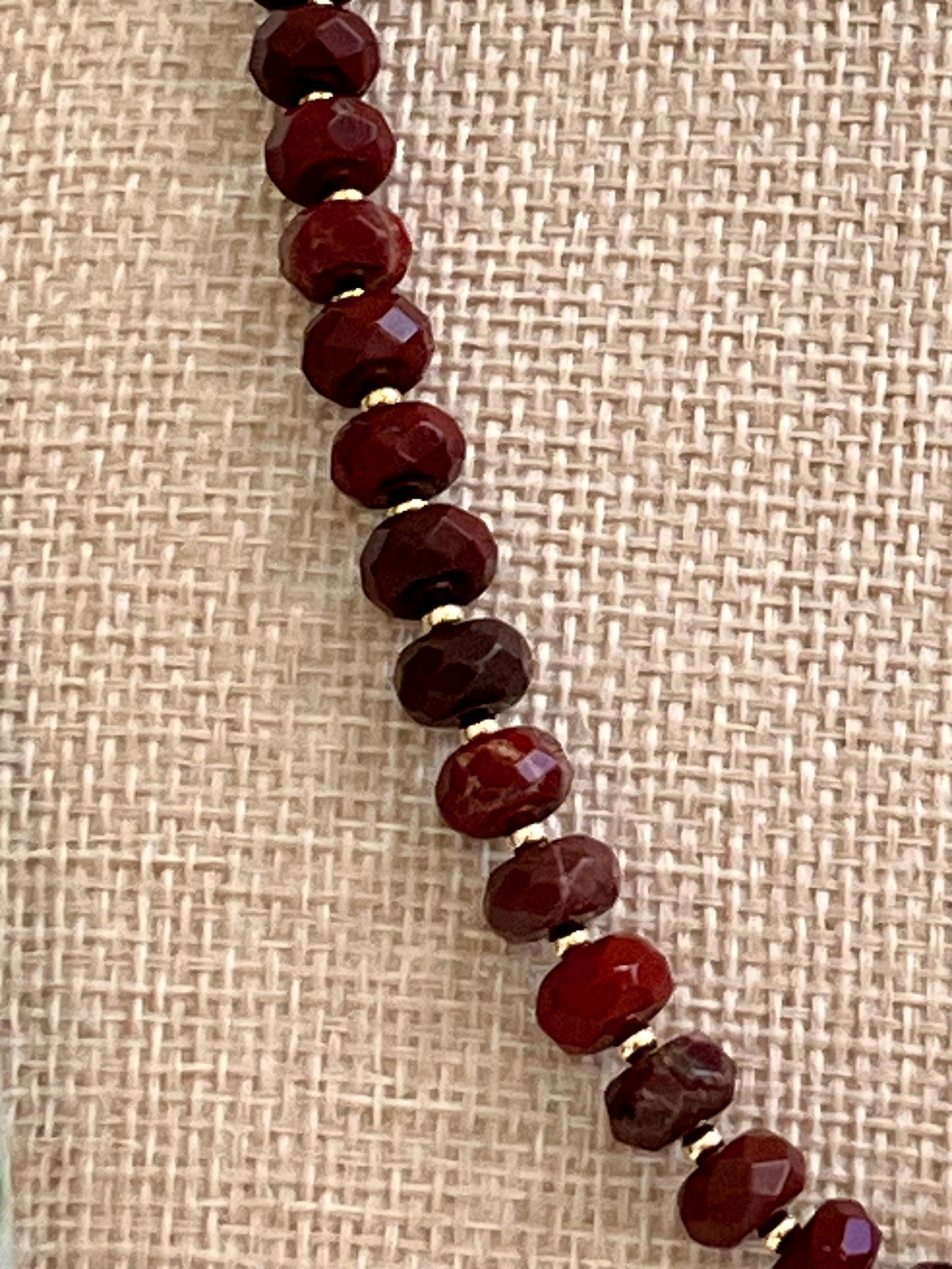 Red Jasper Beaded Necklace Gold Accent Beads 18k Gold filled clasp Layering Necklace Semi-Precious Natural Gemstones Red Leaf Jasper