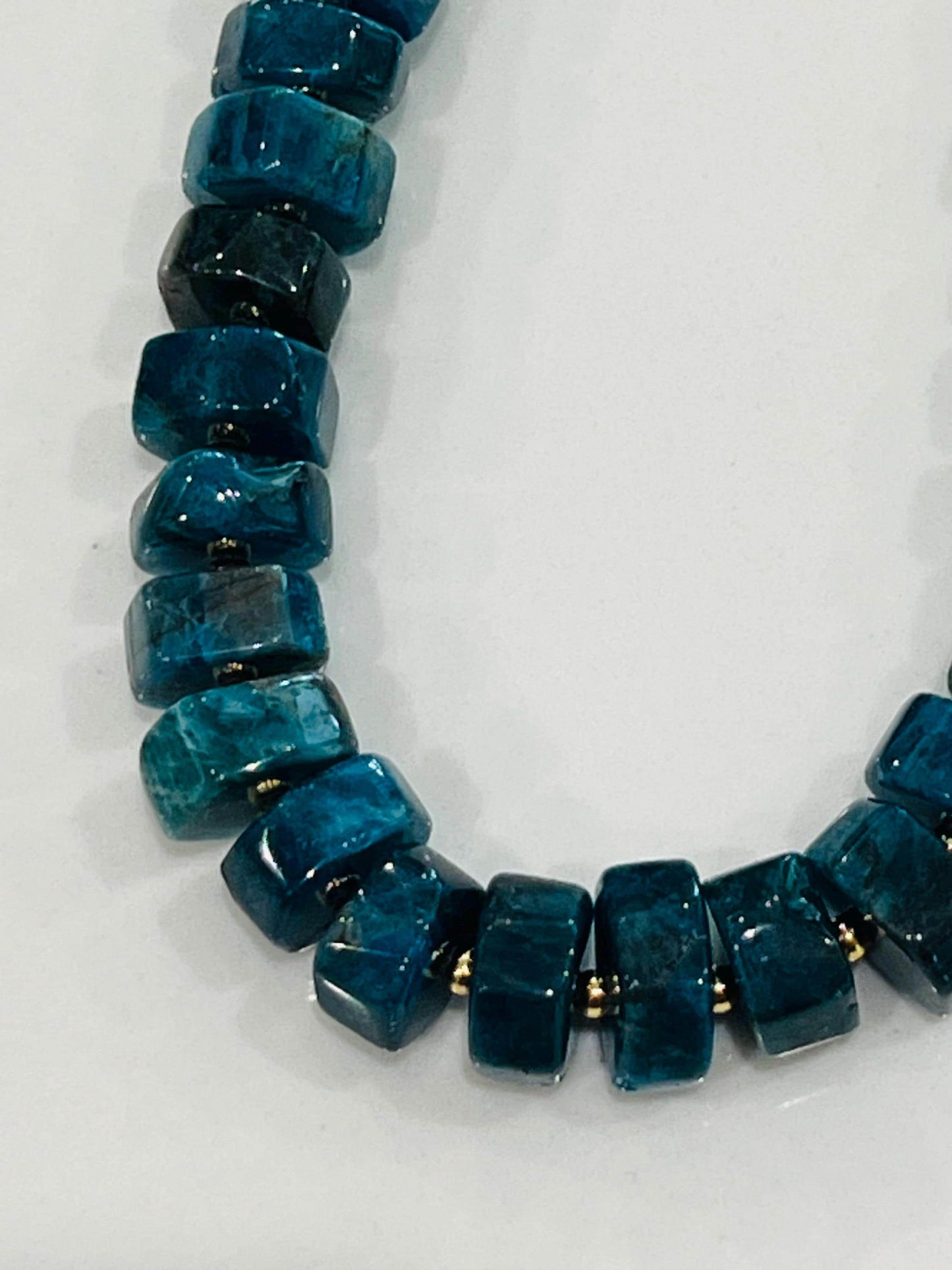 Blue Apatite Beaded Statement Necklace Natural Gemstone Layering Semi-Precious Bead Necklace 8x15mm Wheel Beads Gorgeous Natural Apatite