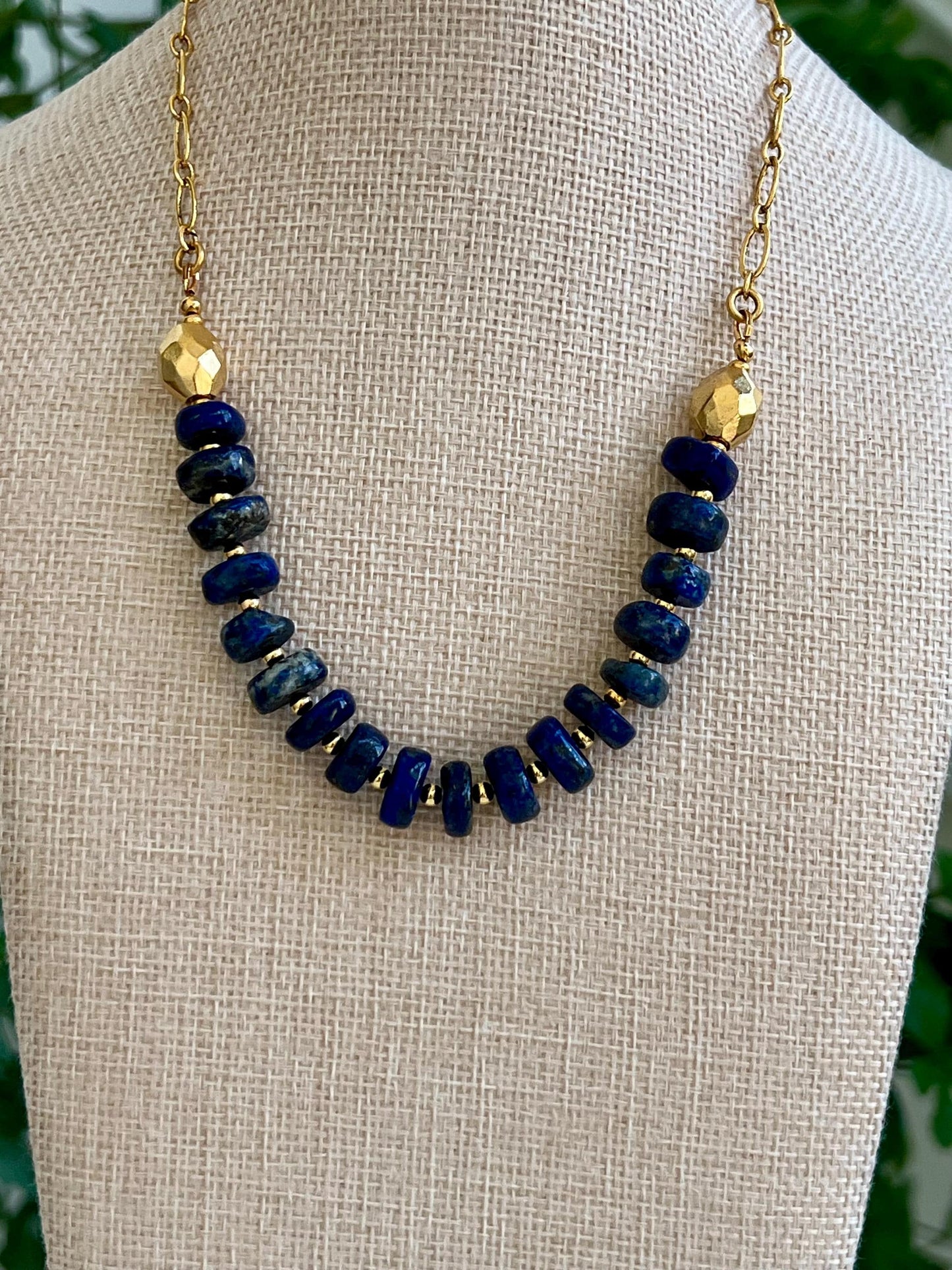 Lapis Beaded Statement Necklace Natural Gemstone Layering Semi-Precious Bead Necklace 8x12mm Wheel Beads Gorgeous Natural Lapis Lazuli