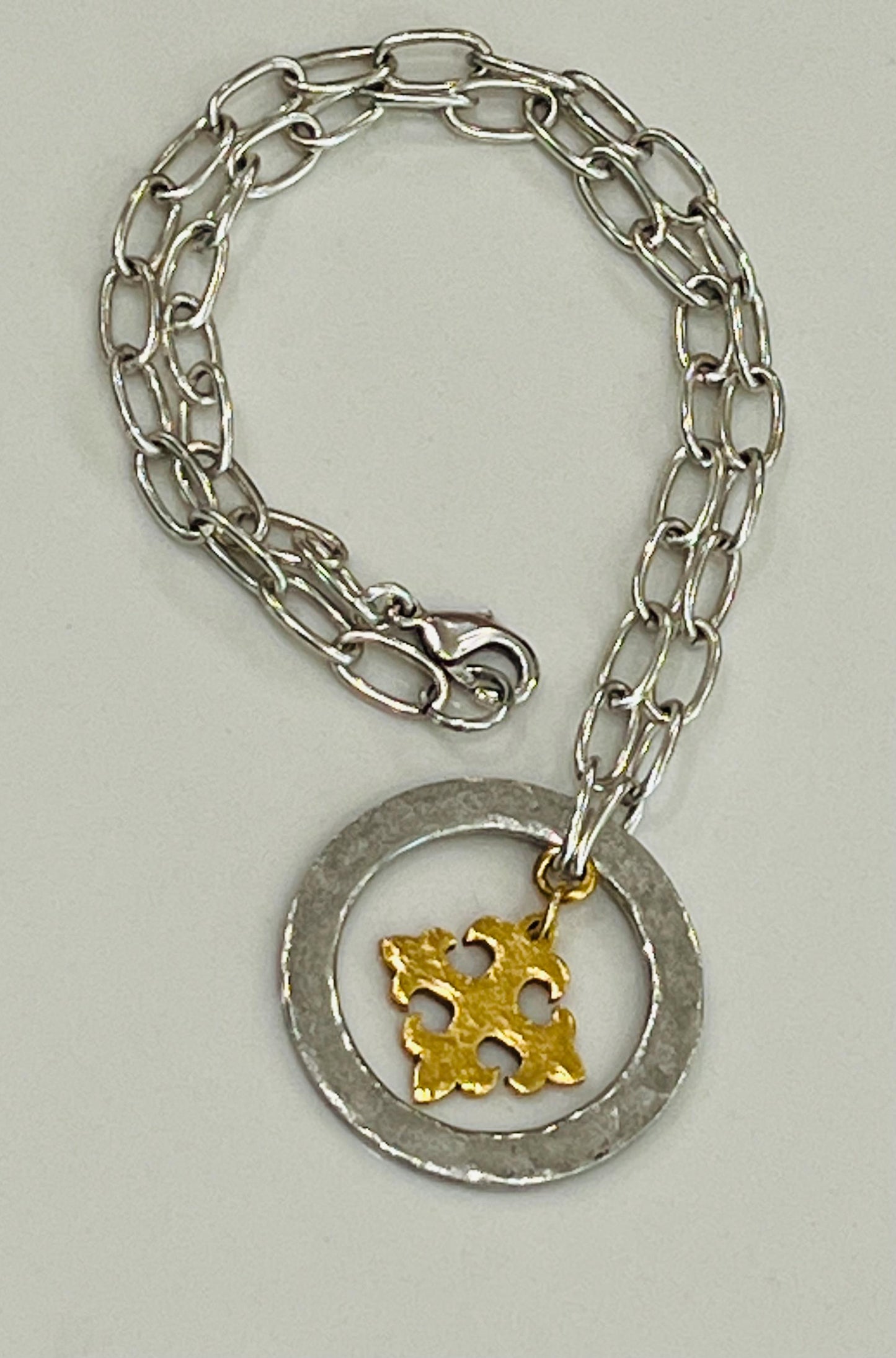 Silver Paperclip Chain Necklace with Organic Silver Open Circle Gold Celtic Cross Pendants Gorgeous Silver Statement Mixed Metal Necklace