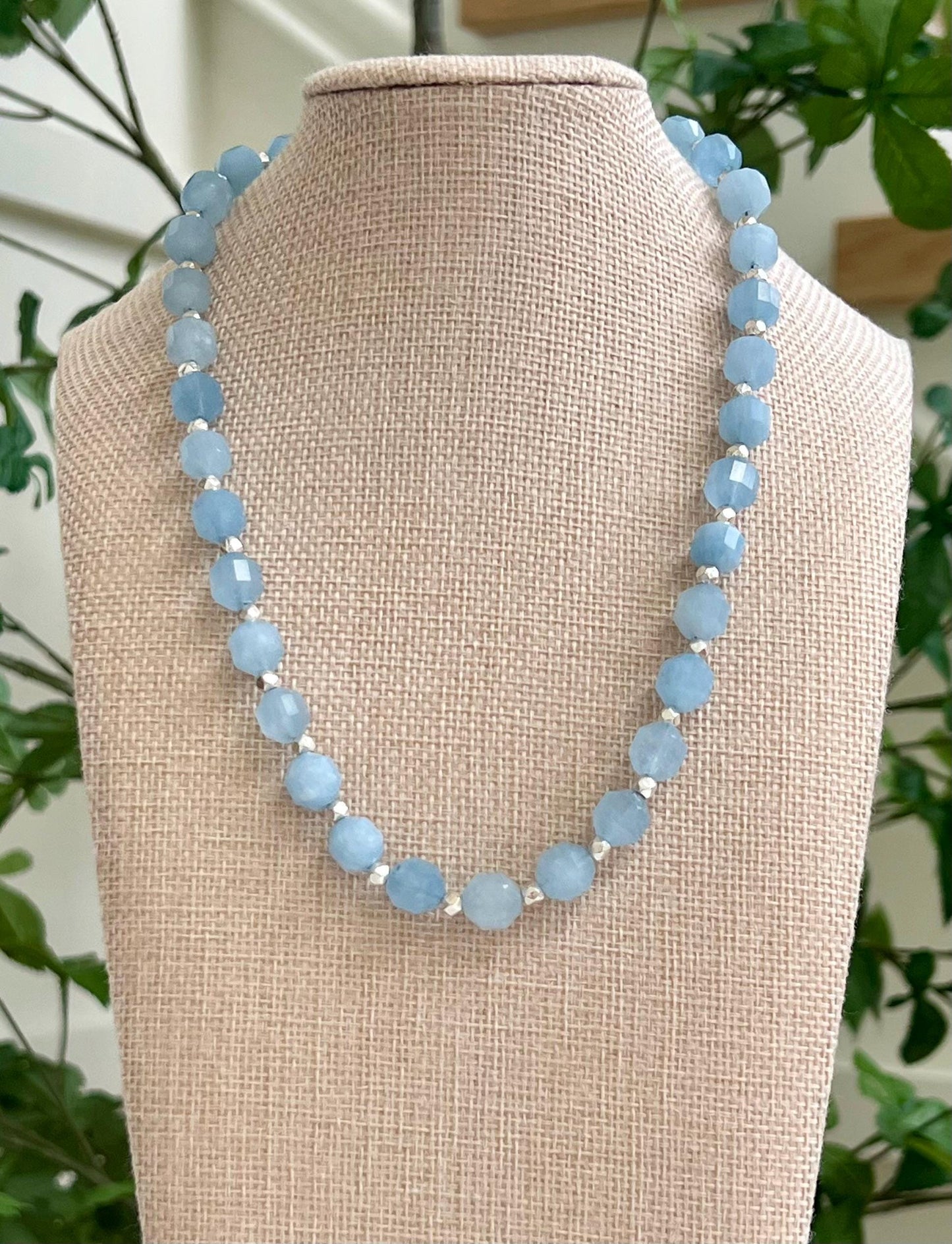 Aquamarine Beaded Necklace Silver Toggle/Beads 9x10mm Faceted Aquamarine Prism Cut Stones Natural Aquamarine Faceted Statement Necklace