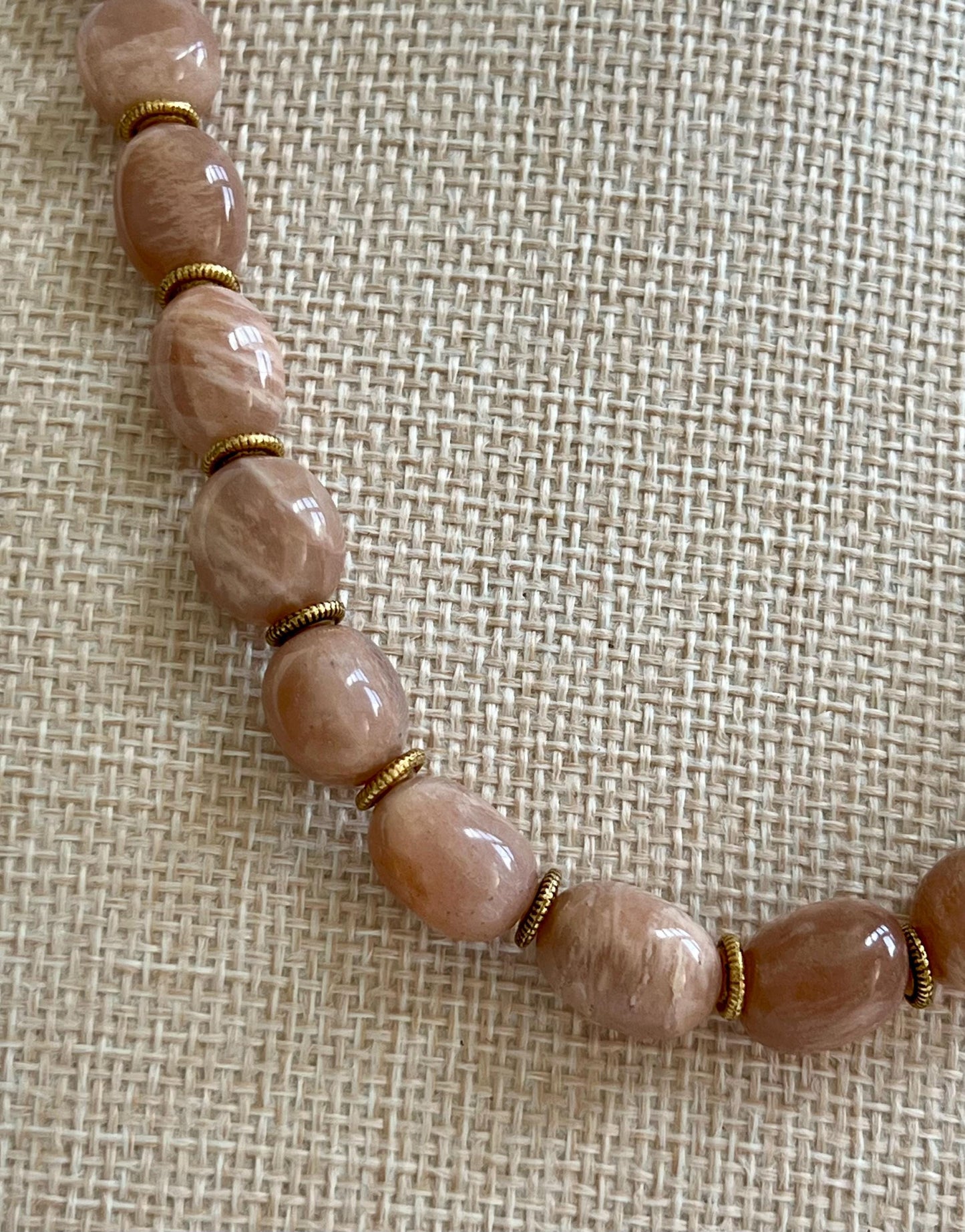Moonstone Beaded Necklace Gold Toggle Clasp Natural Gemstone Necklace Peach Moonstone Necklace Non-Tarnish Gold Plated Pewter Beads