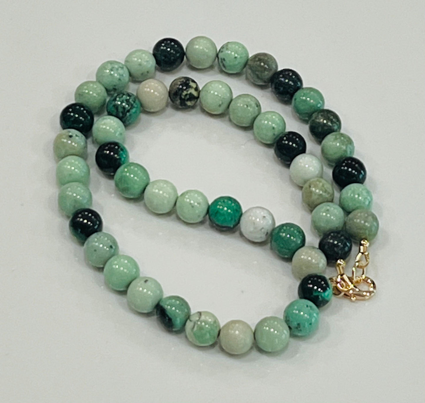 Hydrogrossular Garnet Beaded Necklace with 18k Gold Filled Clasp Gorgeous Green Hues Natural Garnet Statement Necklace 8mm Smooth Round