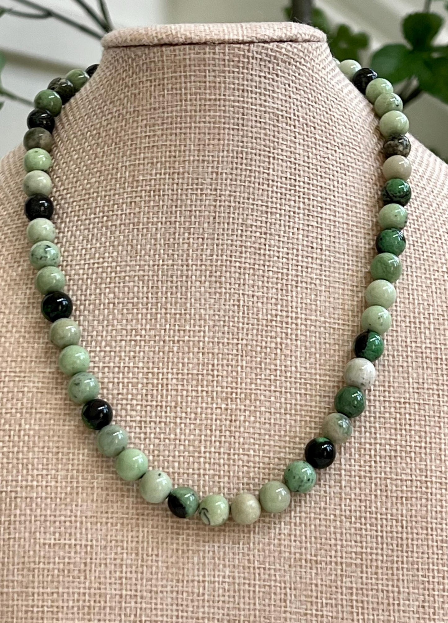 Hydrogrossular Garnet Beaded Necklace with 18k Gold Filled Clasp Gorgeous Green Hues Natural Garnet Statement Necklace 8mm Smooth Round