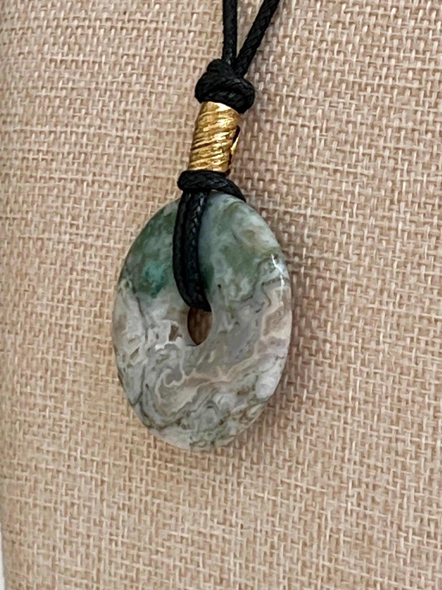 Tree Agate Donut Bead Necklace 40mm Gorgeous Light Green Statement Pendant Necklace Layering Necklace Semi-Precious Natural Gemstones