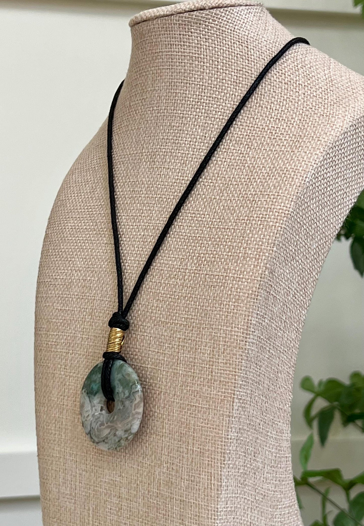 Tree Agate Donut Bead Necklace 40mm Gorgeous Light Green Statement Pendant Necklace Layering Necklace Semi-Precious Natural Gemstones