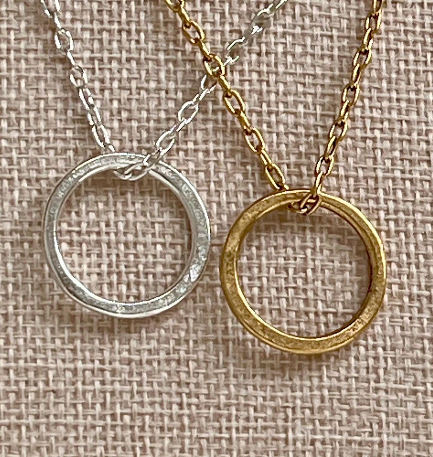 Gold or Silver Delicate Paperclip Chain with Hoop Pendant