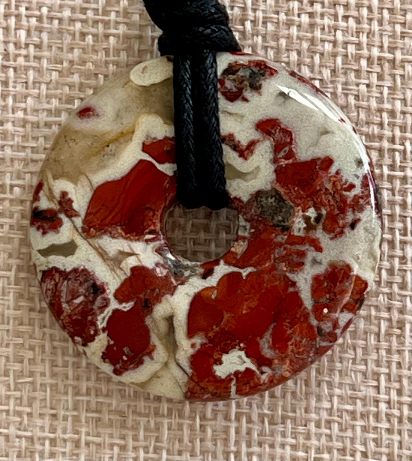 White Lace Poppy Jasper Donut Bead Necklace 40mm Gorgeous Statement Pendant Necklace Layering Necklace Semi-Precious Natural Gemstones