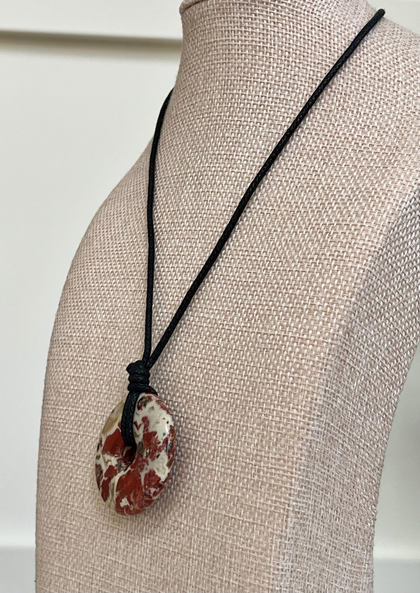 White Lace Poppy Jasper Donut Bead Necklace 40mm Gorgeous Statement Pendant Necklace Layering Necklace Semi-Precious Natural Gemstones