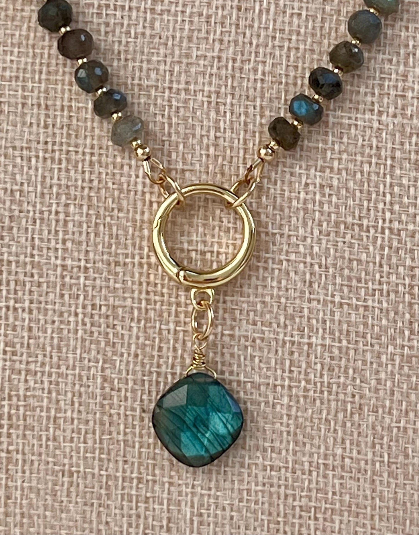 Sparkling Labradorite Beaded Necklace Gold Filled Spring Clasp/Beads Semi-Precious Natural Gemstone Necklace Labradorite Drop Pendant