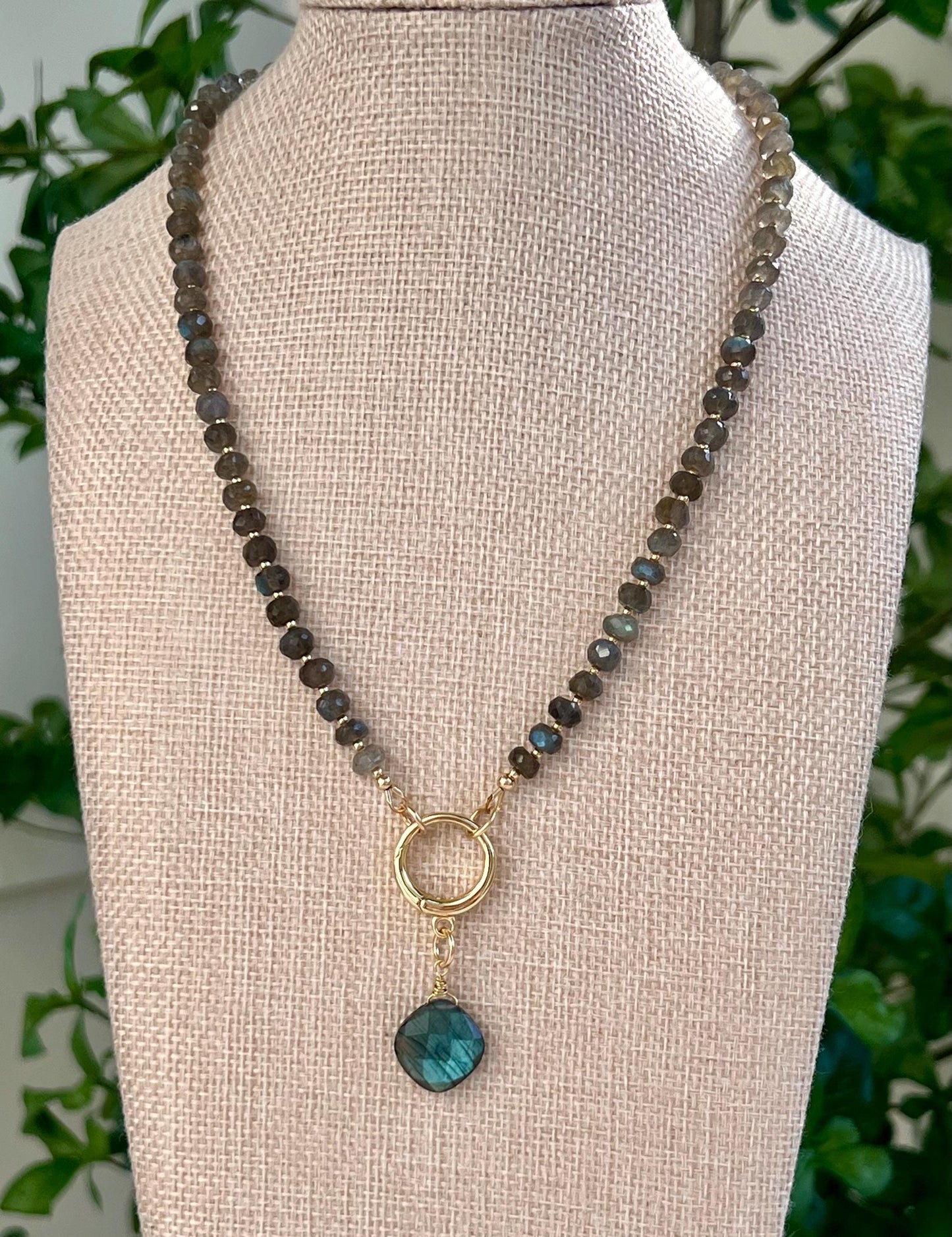 Sparkling Labradorite Beaded Necklace Gold Filled Spring Clasp/Beads Semi-Precious Natural Gemstone Necklace Labradorite Drop Pendant