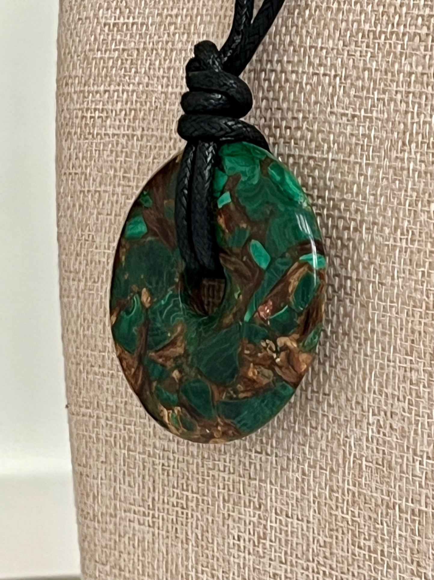 Malachite Bronzite Donut Bead Necklace 50mm Gorgeous Malachite Statement Pendant Necklace Layering Necklace Semi-Precious Natural Gemstones