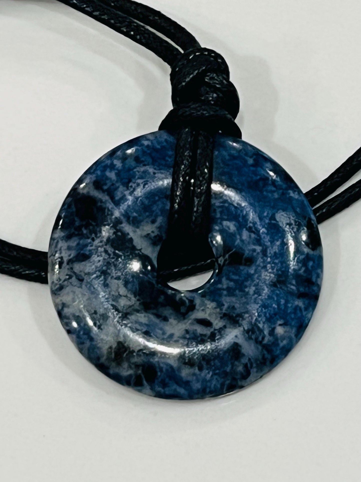Sodalite Agate Donut Bead Necklace 50mm Gorgeous Blue Sodalite Statement Pendant Necklace Layering Necklace Semi-Precious Natural Gemstones