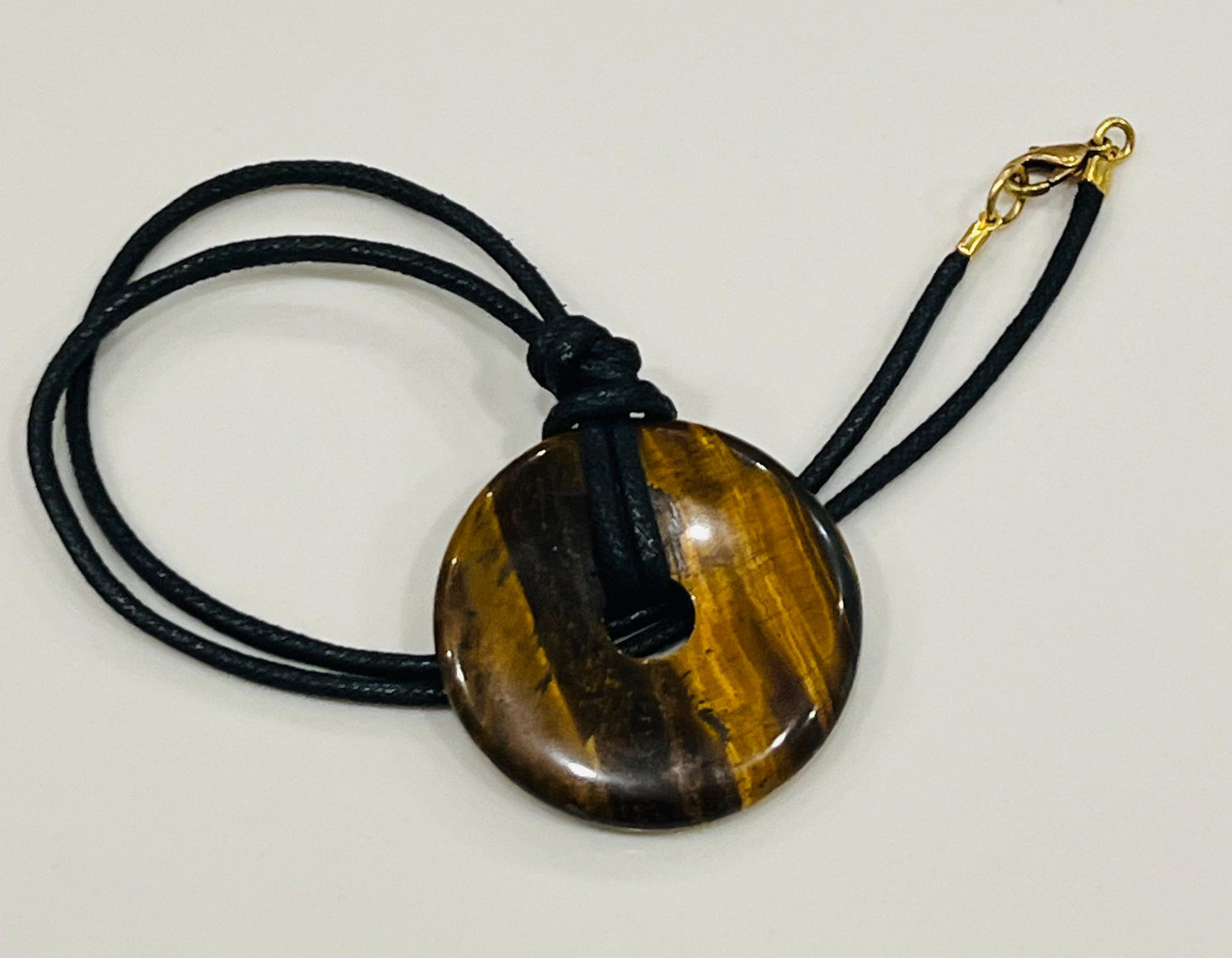 Tigers Eye Donut Bead Necklace 50mm Gorgeous Tigers Eye Statement Pendant Necklace Layering Necklace Semi-Precious Natural Gemstones