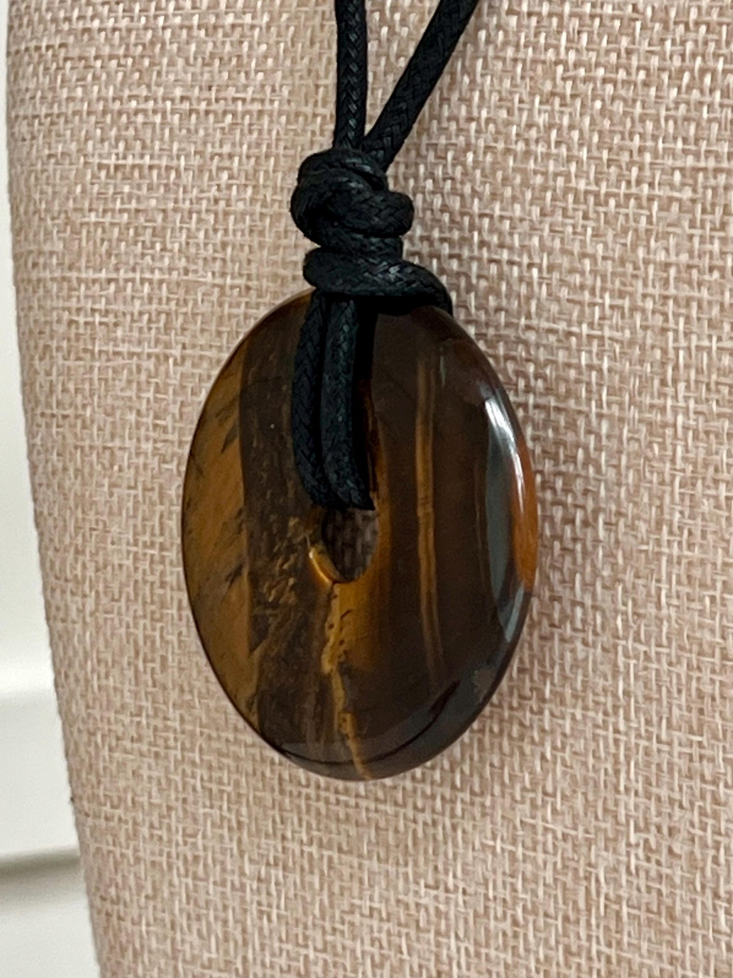 Tigers Eye Donut Bead Necklace 50mm Gorgeous Tigers Eye Statement Pendant Necklace Layering Necklace Semi-Precious Natural Gemstones