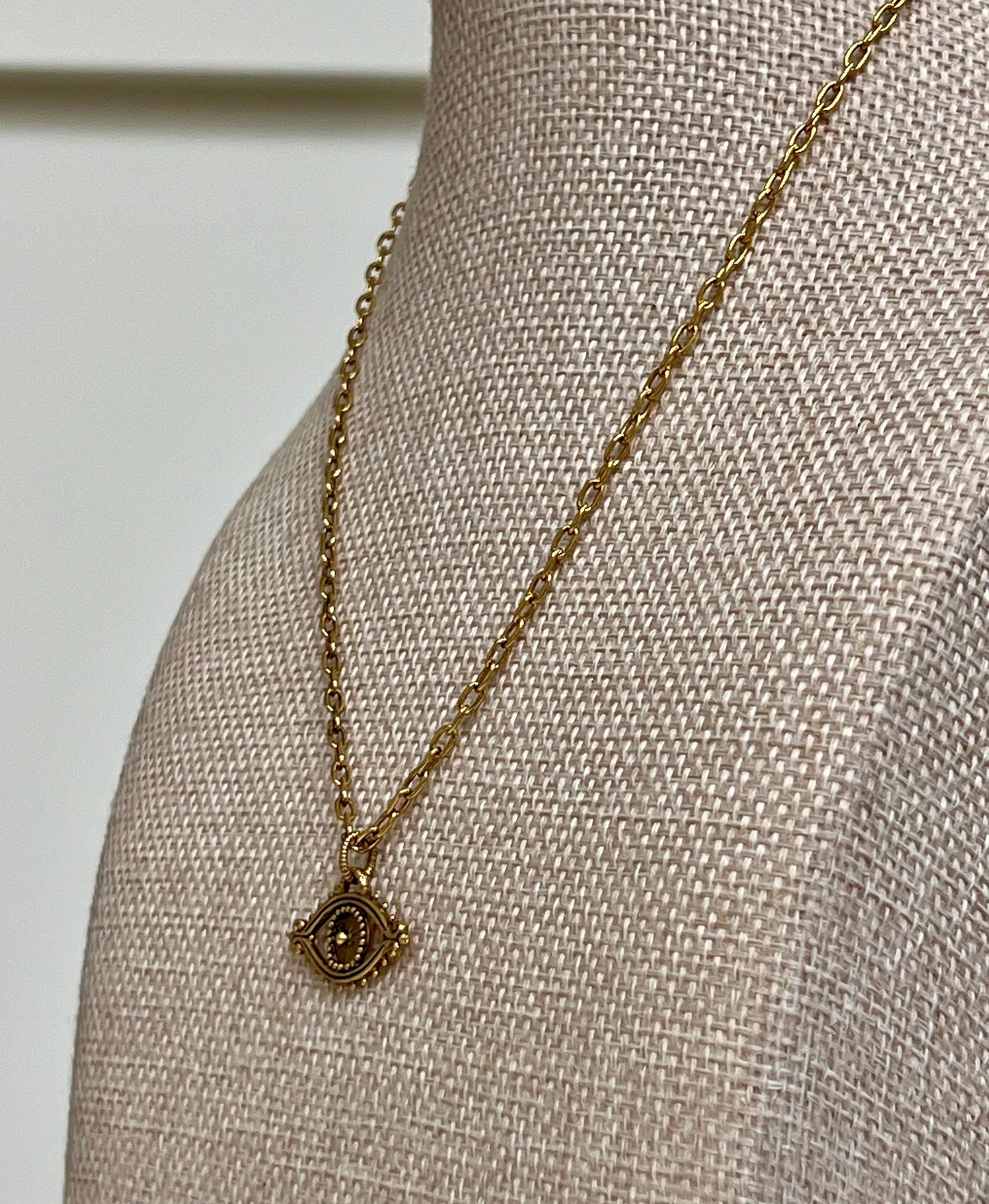 Gold Delicate Paperclip Layering Necklace with Evil Eye Pendant