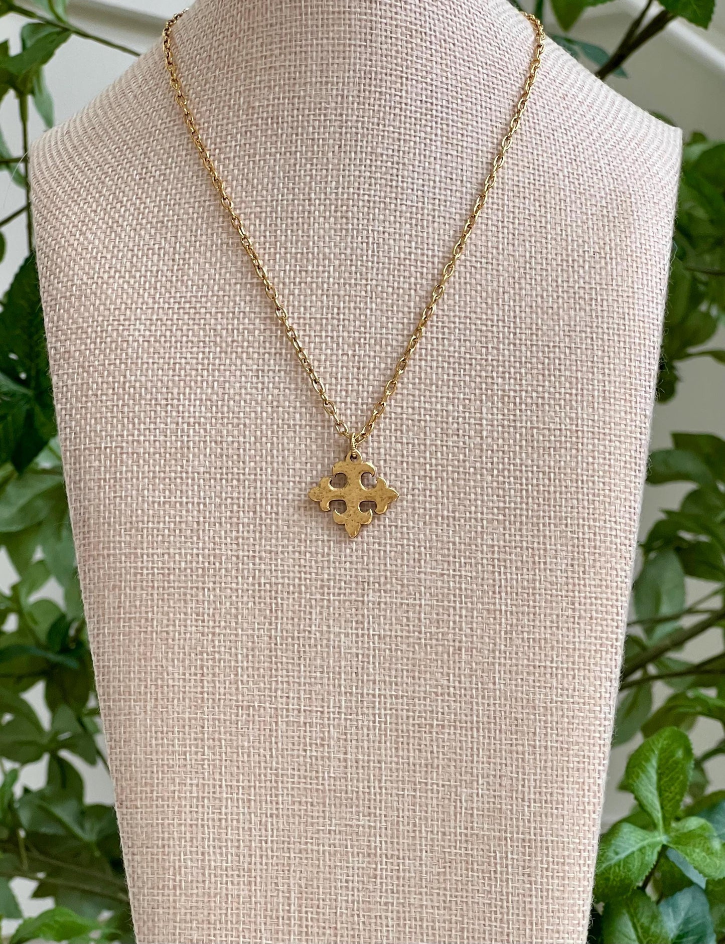 Gold Delicate Paperclip Layering Necklace with Celtic Cross Pendant Perfect Layering Necklace Non-tarnish Gold Plated Pewter Pendant