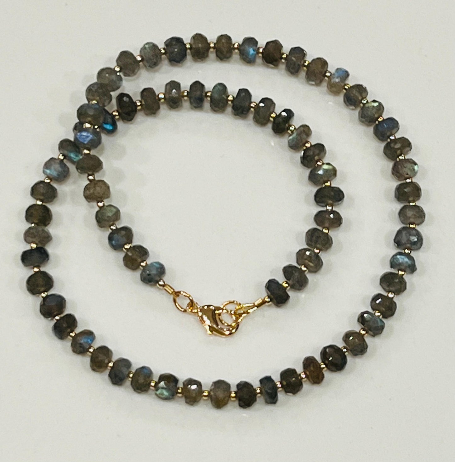 Sparkling Labradorite Beaded Necklace 18k Gold Filled Clasp/Beads Semi-Precious Natural Gemstone Necklace 5.5mm Rondelle Faceted Stones