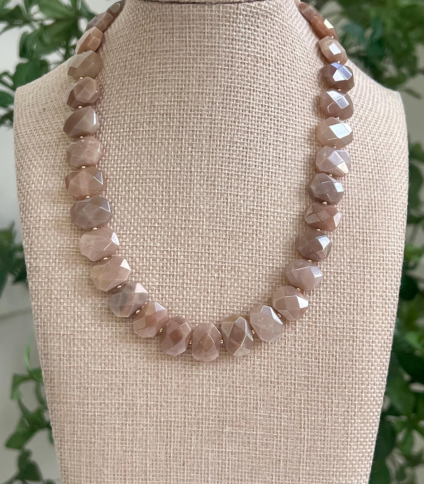 Peach Moonstone Beaded Necklace