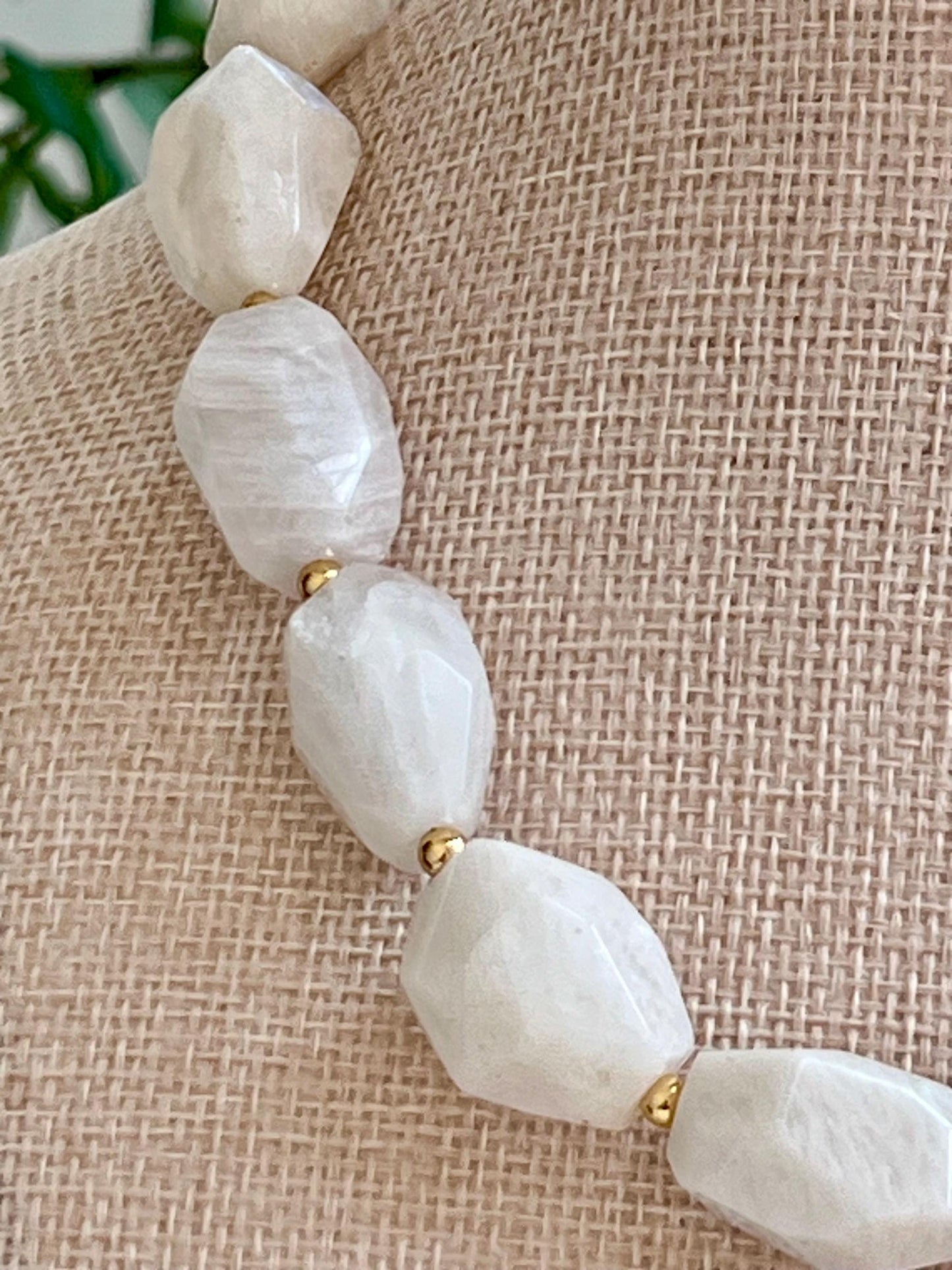 White Moonstone Beaded Chunky Necklace