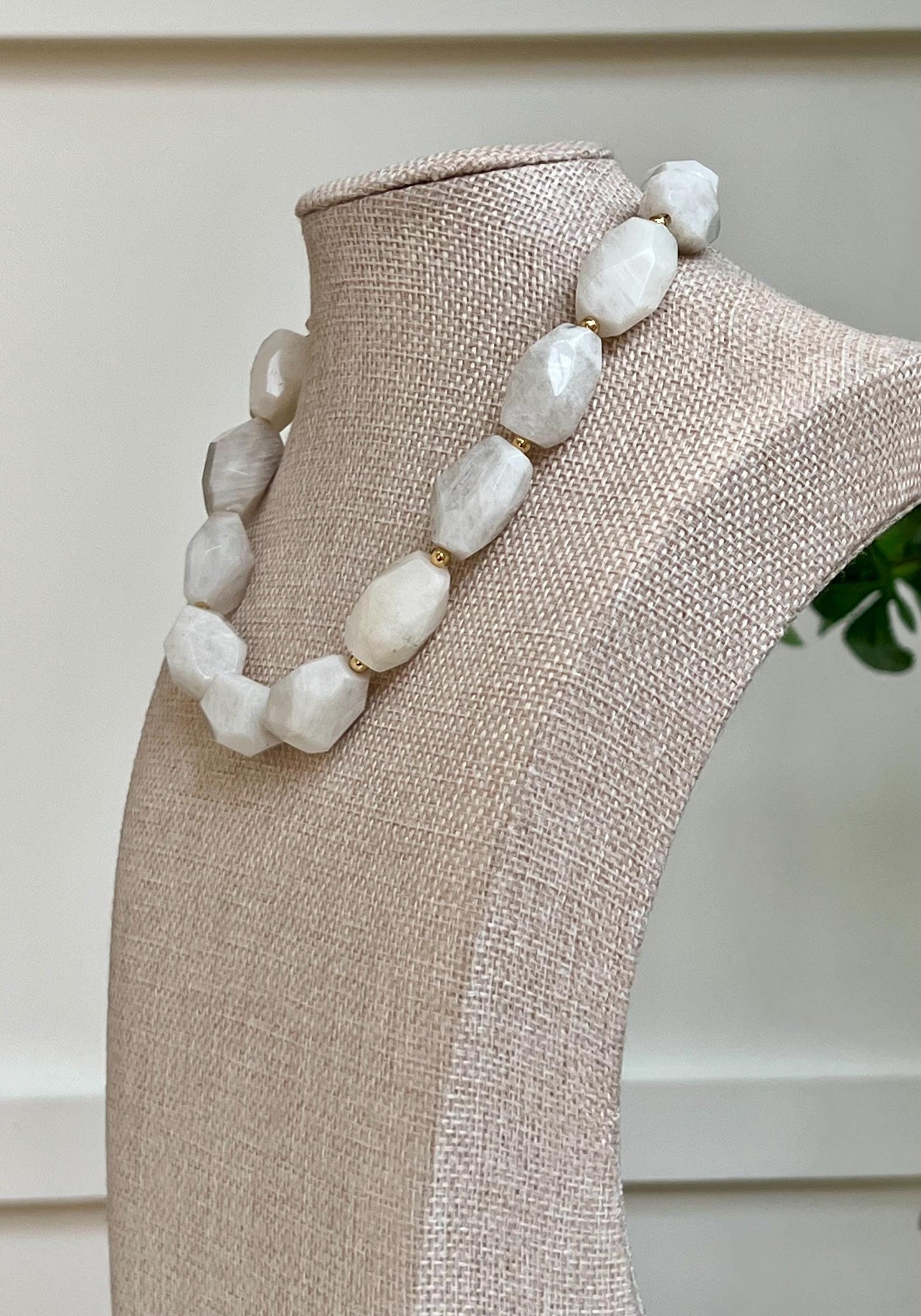 White Moonstone Beaded Chunky Necklace