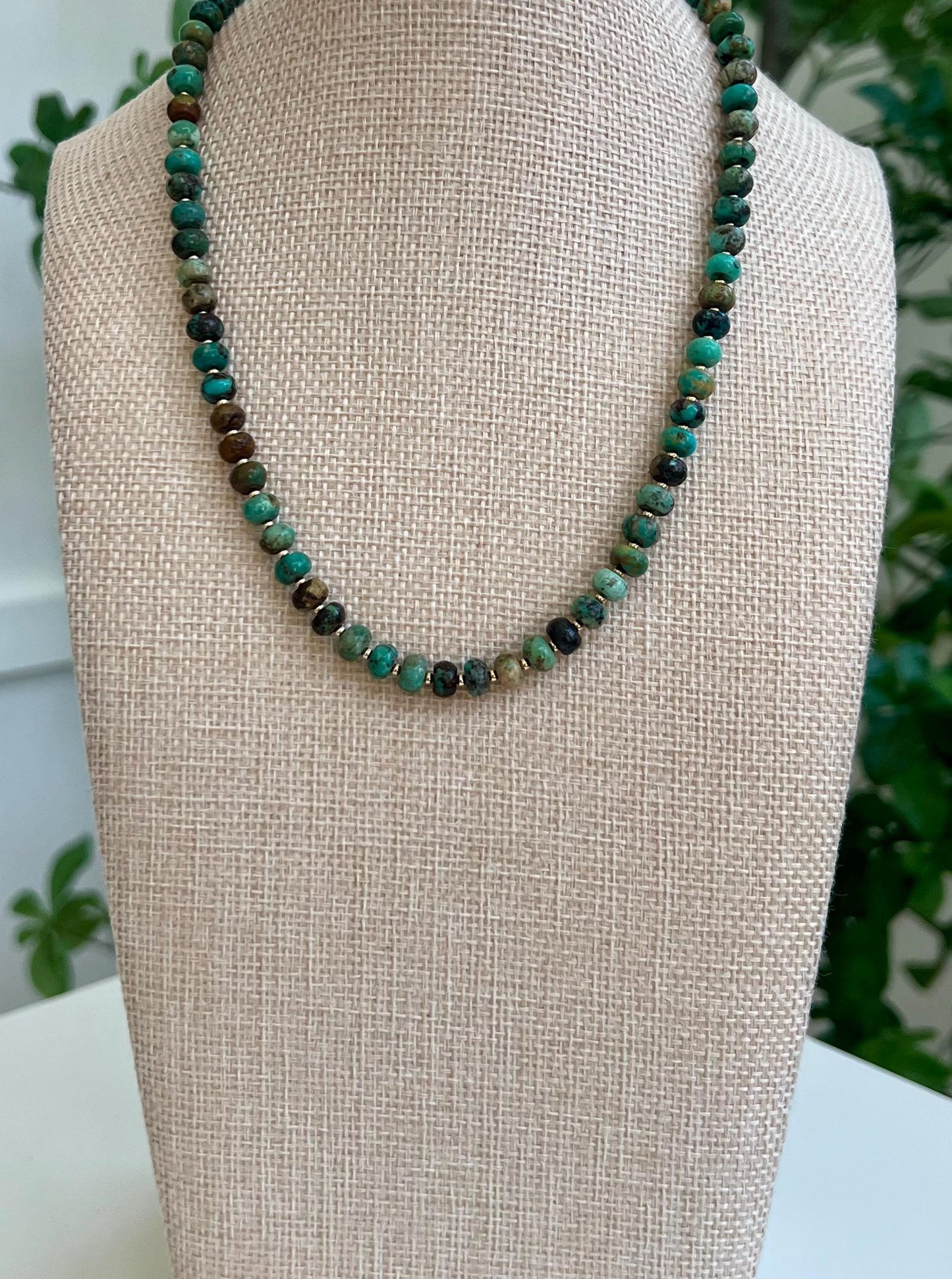 Turquoise Beaded Necklace 18k Gold Filled Clasp/Beads Natural Gemstone Layering Beaded Necklace Gorgeous 4x6mm Smooth Rondelle Stones