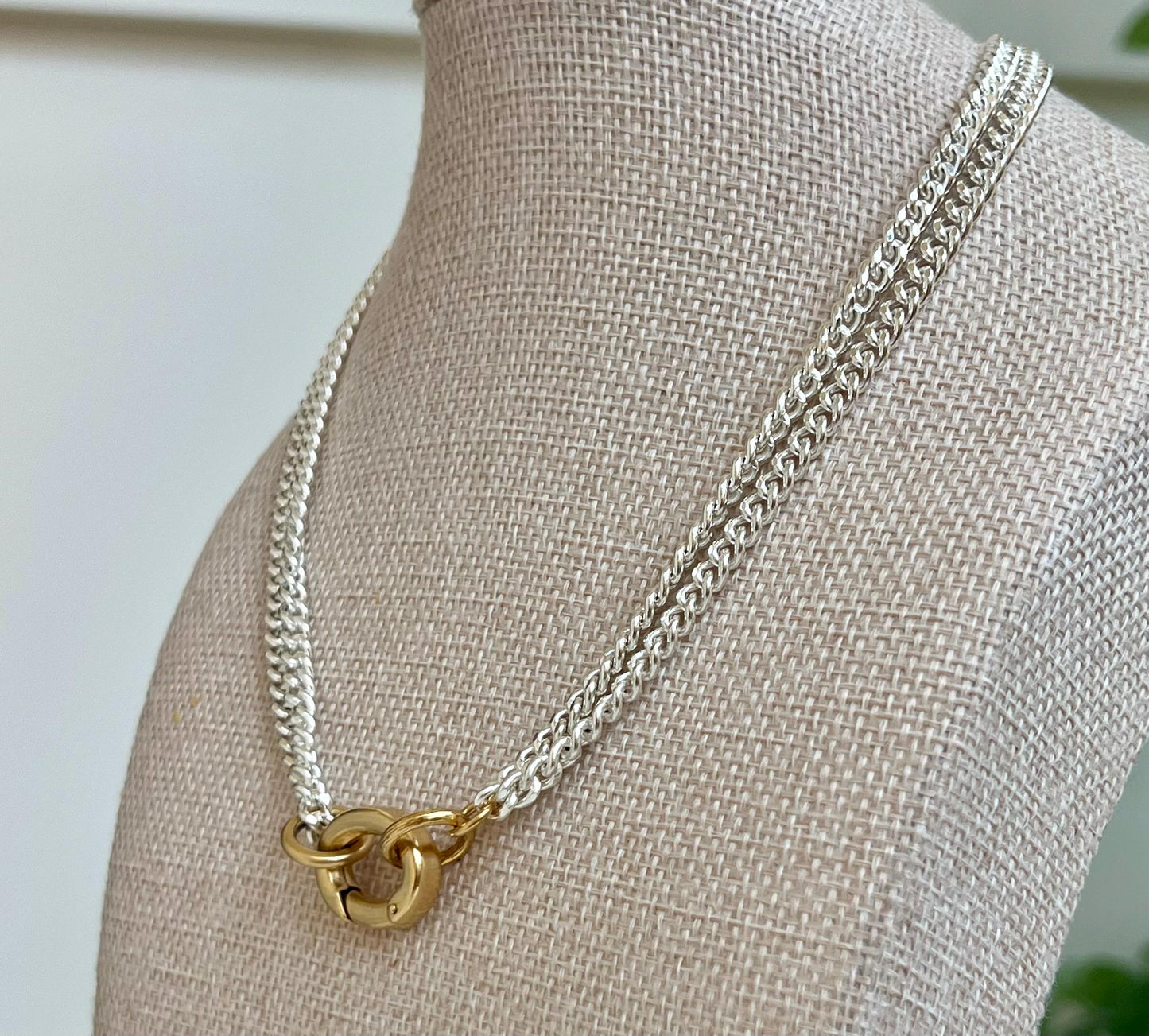 Silver Double Curb Chain Necklace