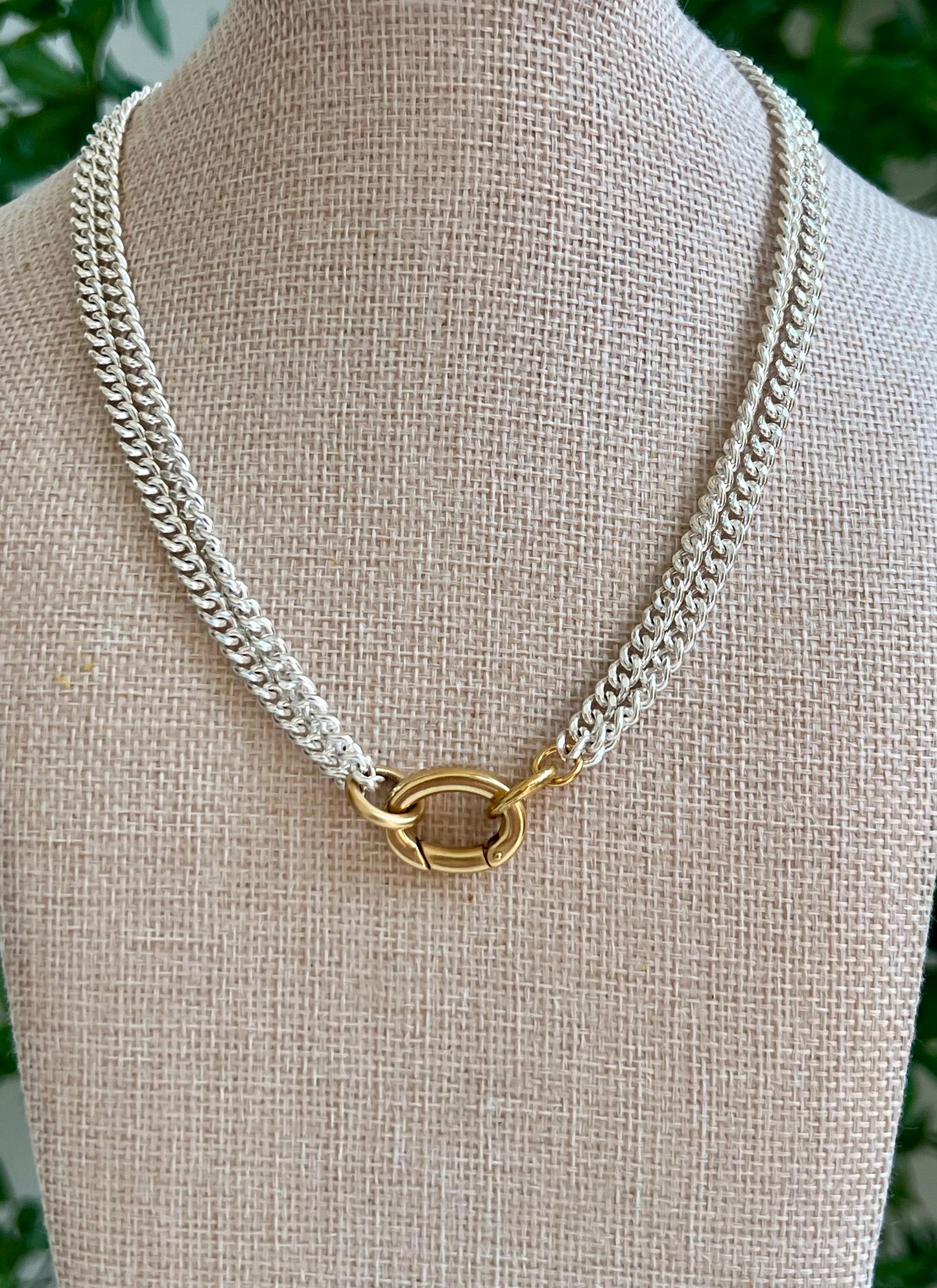 Silver Double Curb Chain Necklace