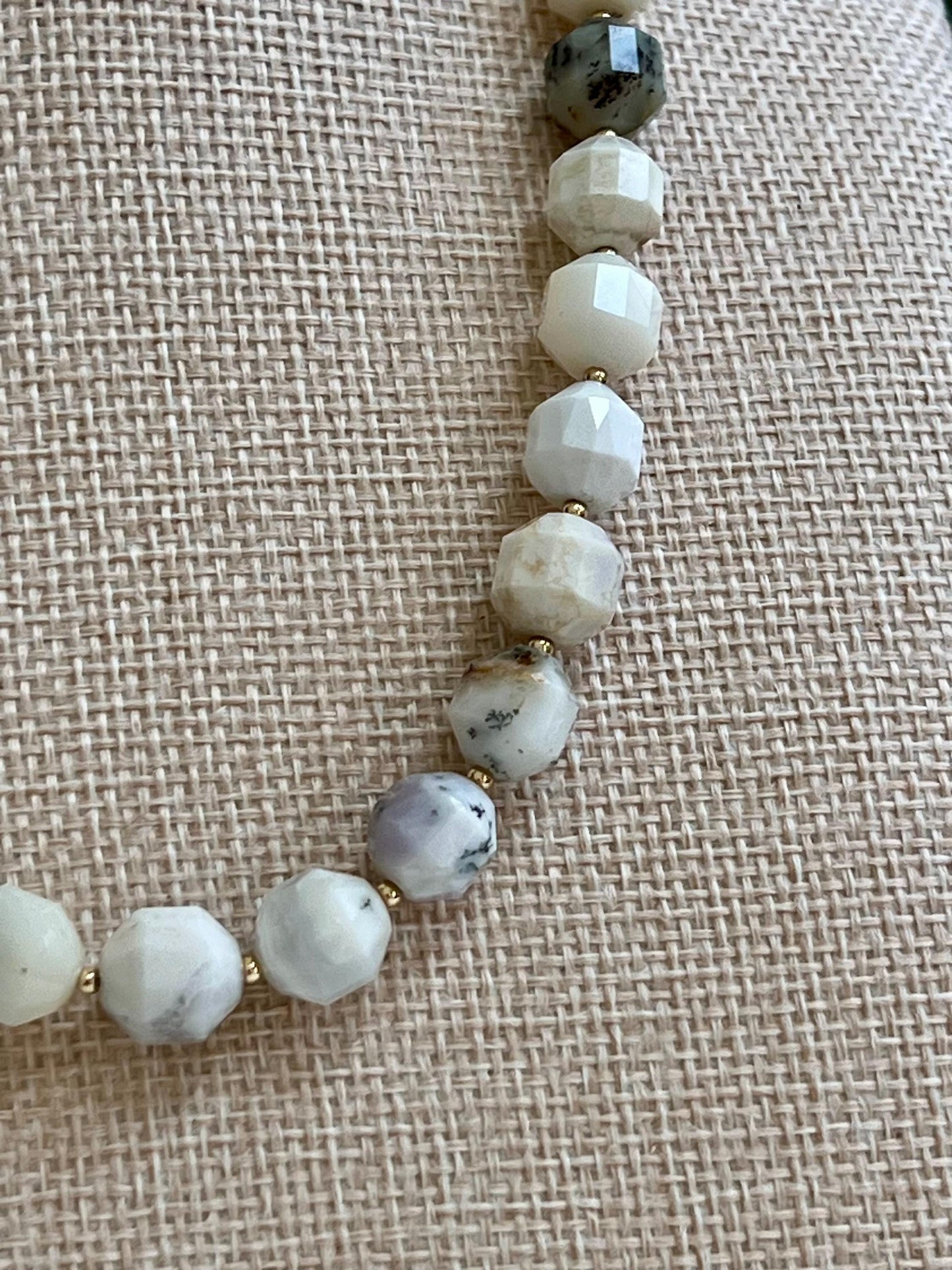 White Opal Beaded Necklace Opal 9x10mm Prism Cut Double Point Faceted Beads 18k Gold Filled Clasp Beautiful Natural Gemstone Necklace