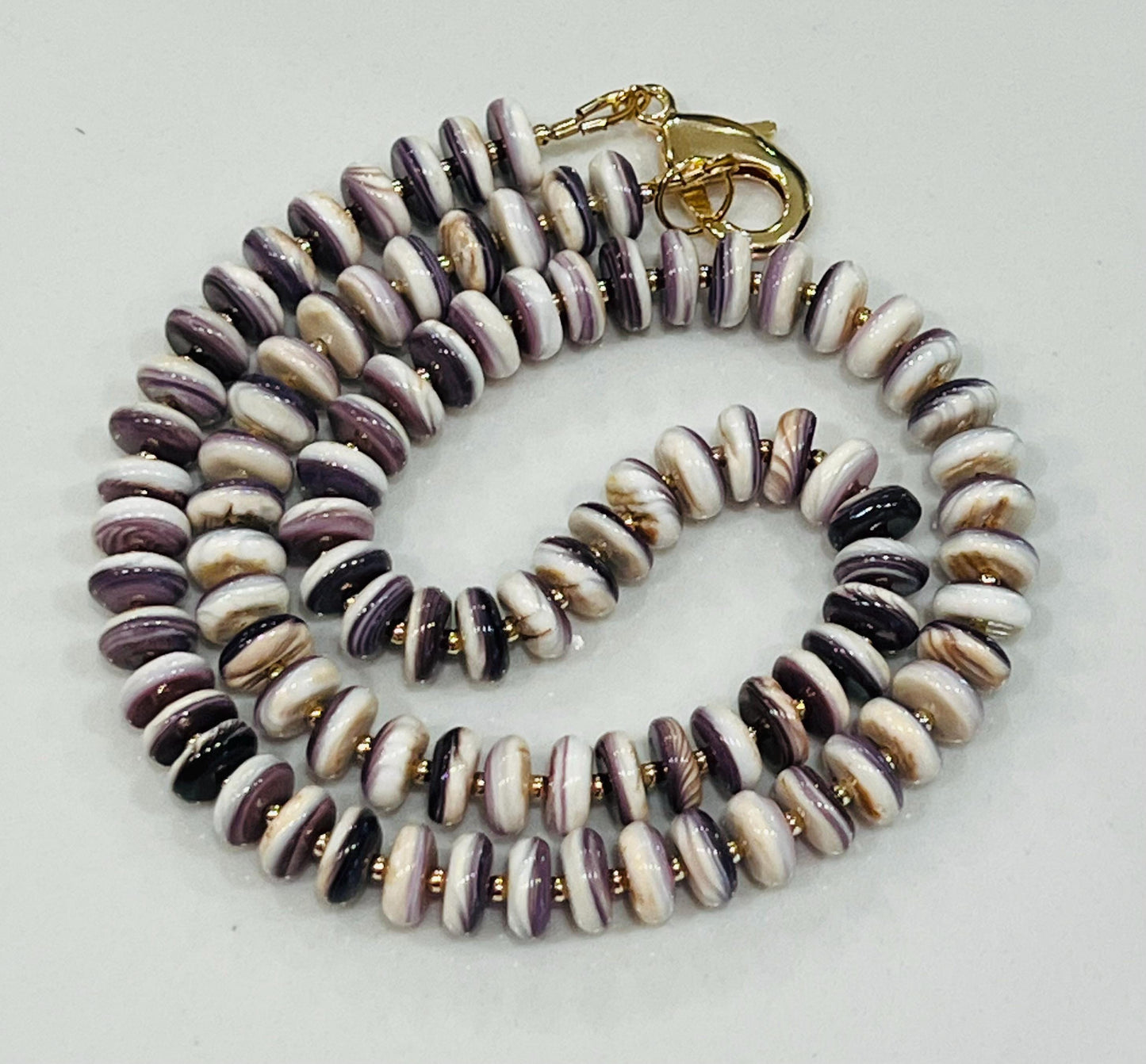 Purple Wampum Quahog Shell Beaded Necklace