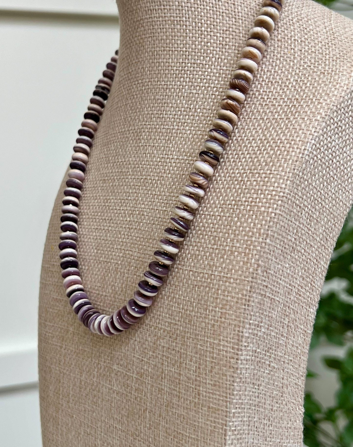 Purple Wampum Quahog Shell Beaded Necklace