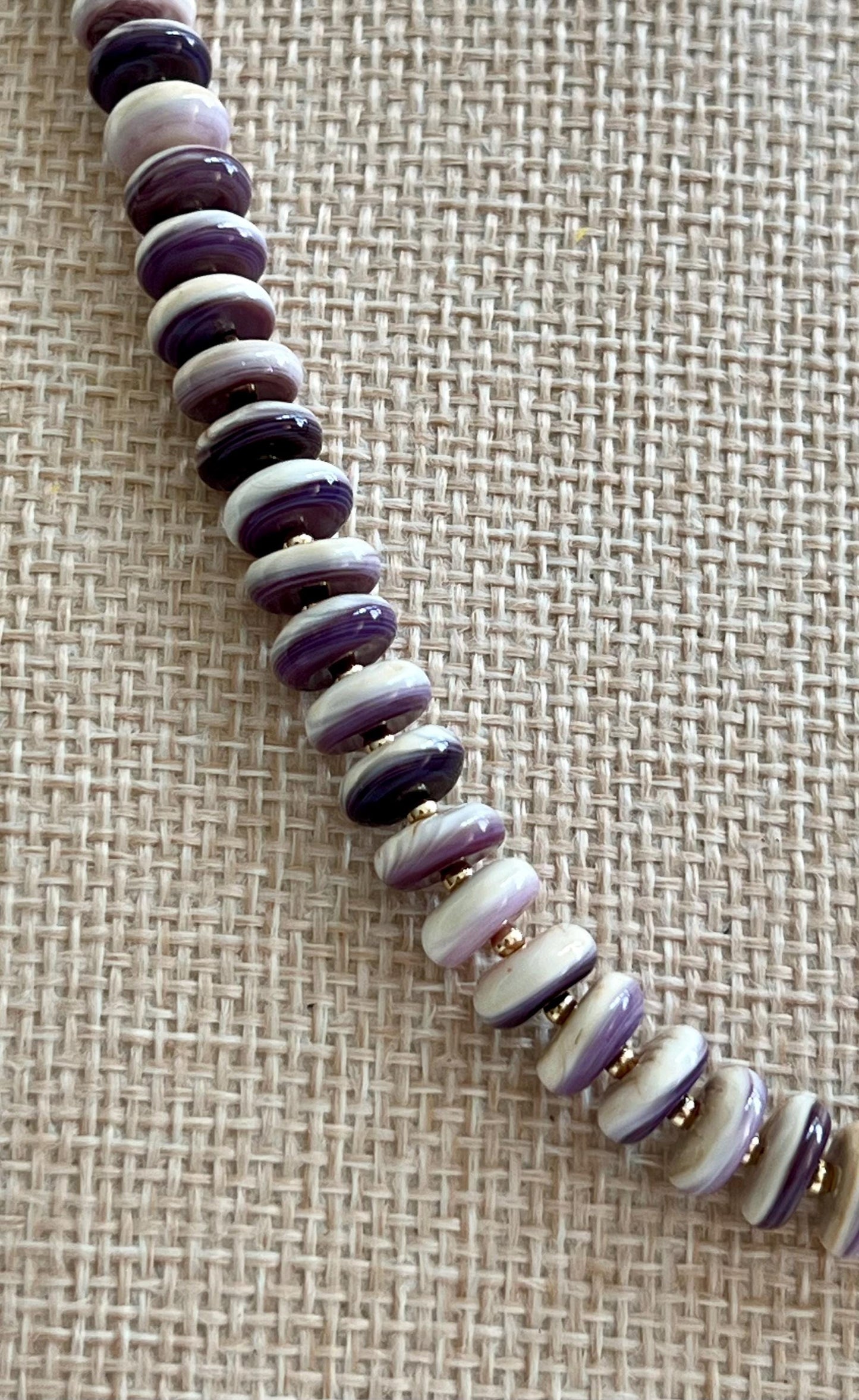Purple Wampum Quahog Shell Beaded Necklace