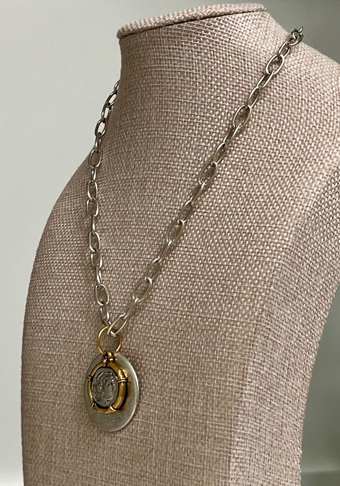 Silver and Gold Large Link Chain Necklace