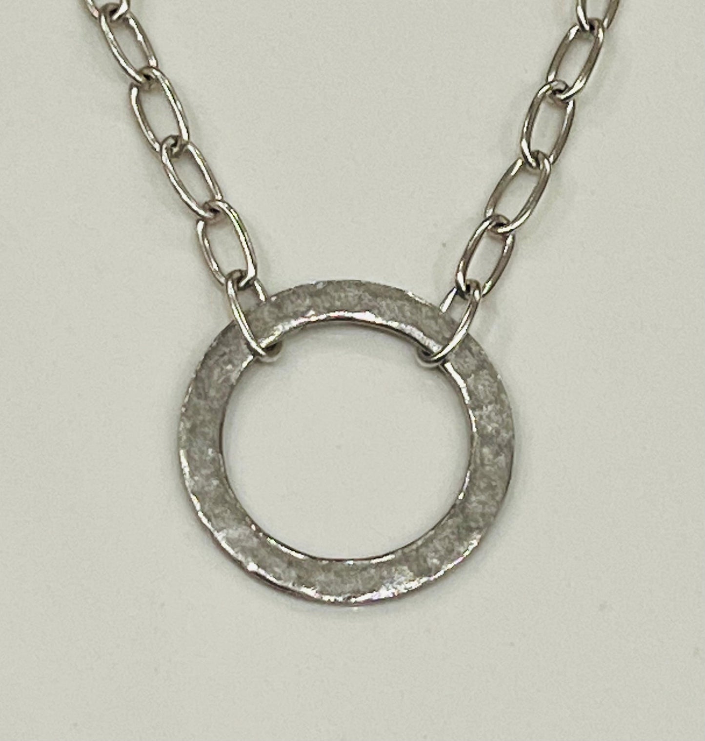 Silver Paperclip Link Chain Necklace with Organic Silver Open Circle Pendants Gorgeous Silver Statement Modern Necklace Large Open Circle