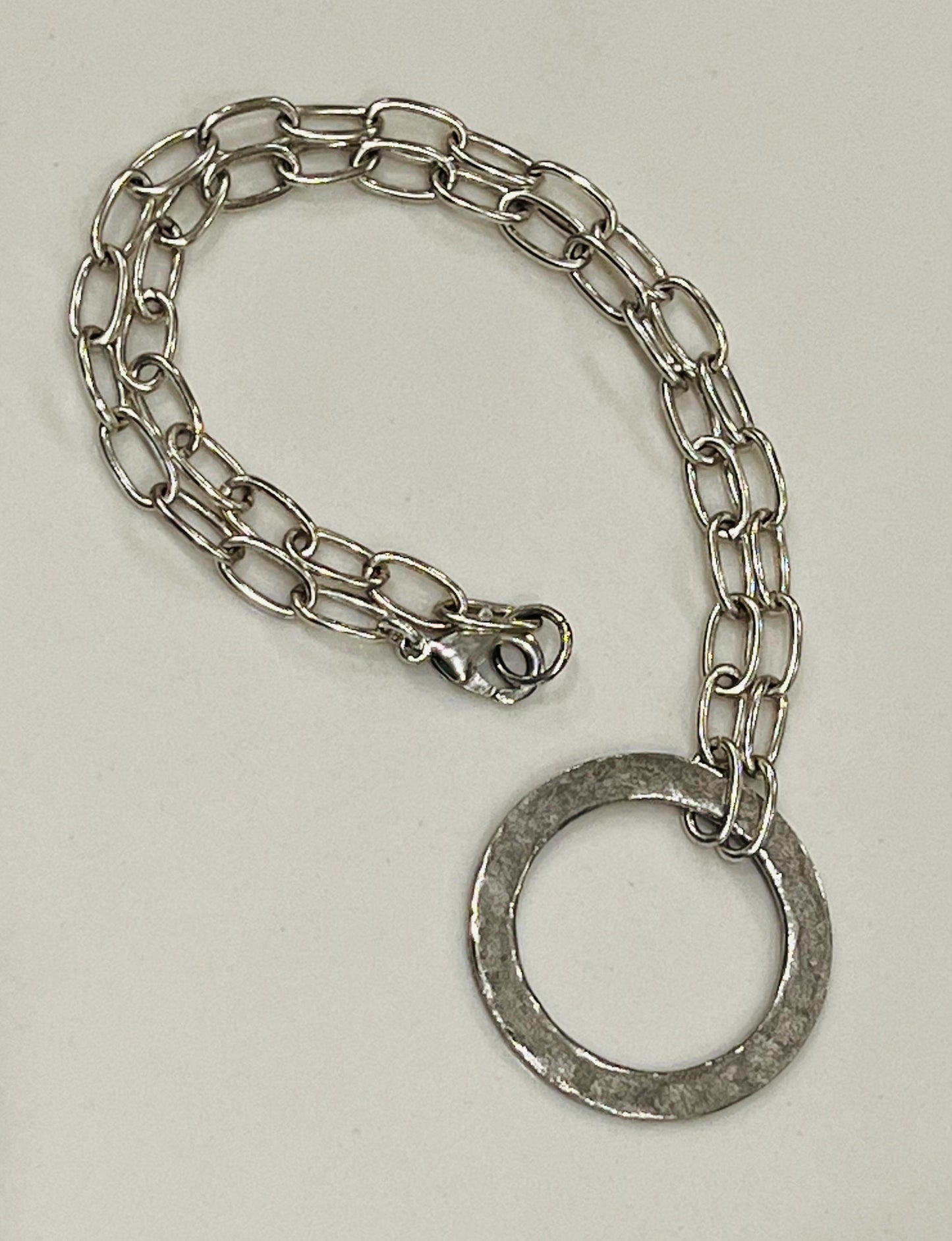 Silver Paperclip Link Chain Necklace with Organic Silver Open Circle Pendants Gorgeous Silver Statement Modern Necklace Large Open Circle