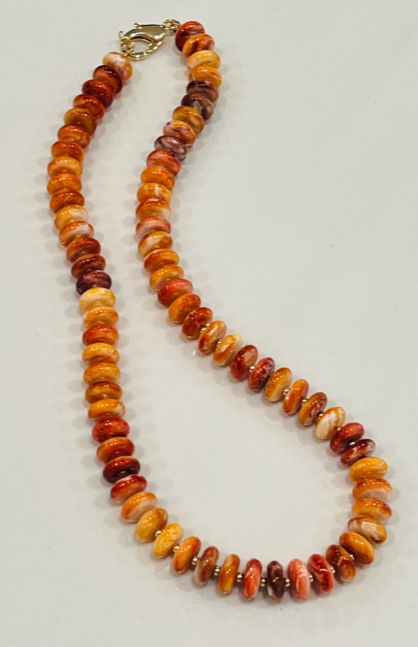 Spiny Oyster Beaded Necklace 18k Gold Filled Clasp Rondelle 10x3mm Natural Spiny Oyster Beads Gorgeous Orange Deep Orange Statement Necklace