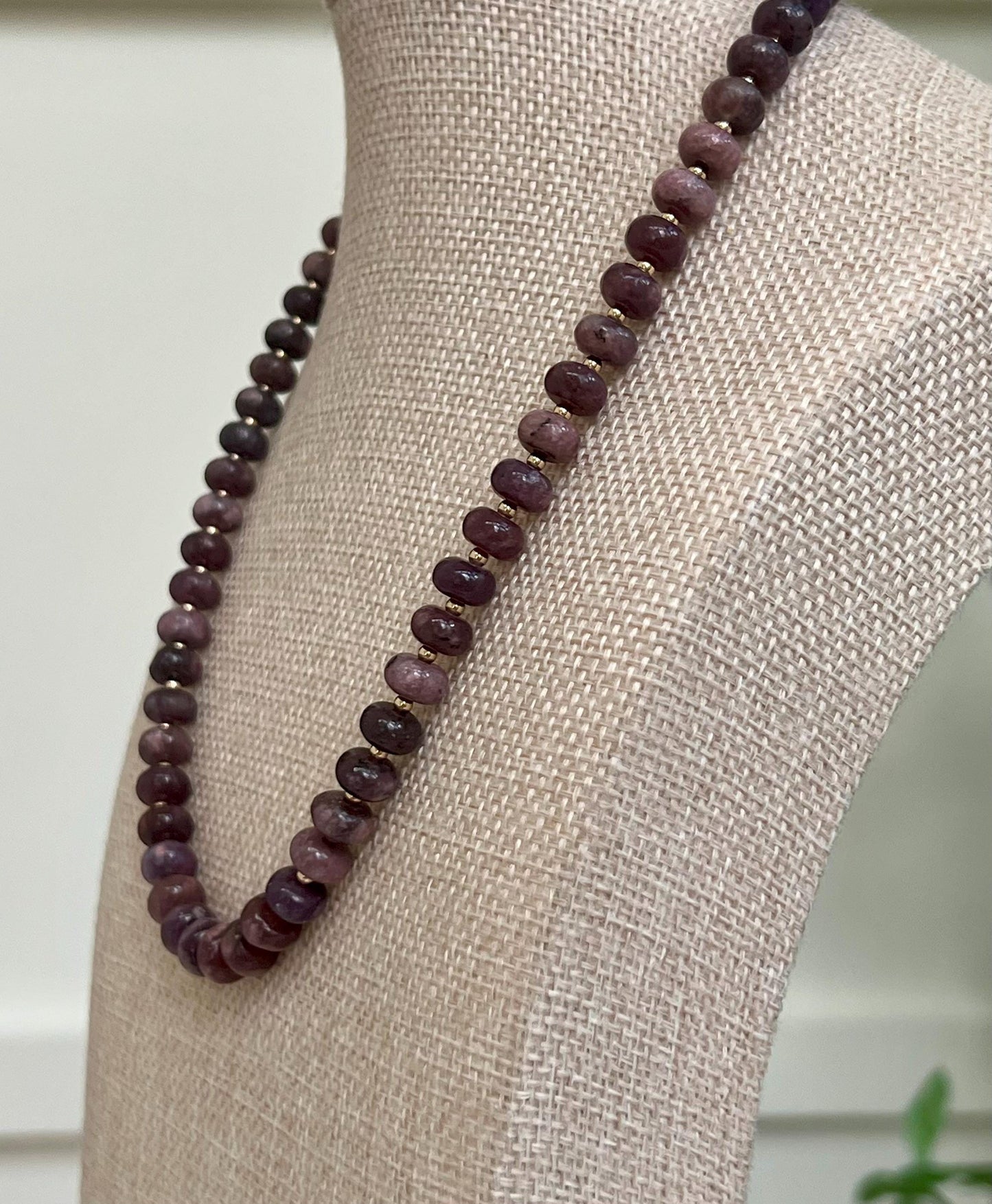 Lepidolite Beaded Necklace 18k Gold Filled Clasp/Accent Beads 5x8mm Smooth Rondelle Beads Gorgeous Purple Natural Gemstone Necklace