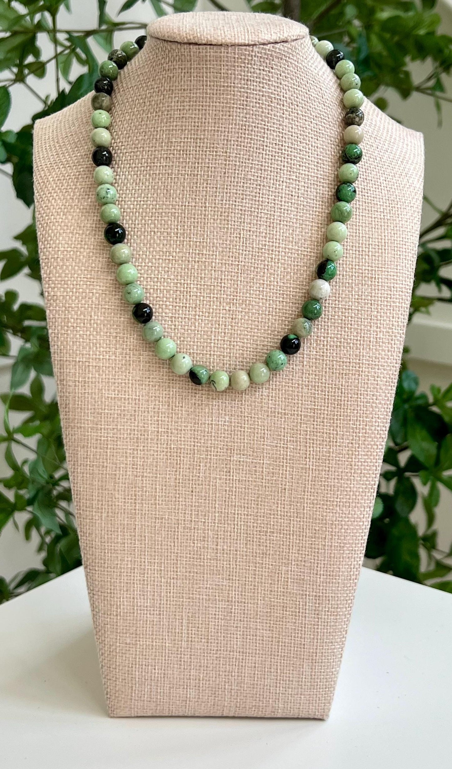 Hydrogrossular Garnet Beaded Necklace with 18k Gold Filled Clasp Gorgeous Green Hues Natural Garnet Statement Necklace 8mm Smooth Round