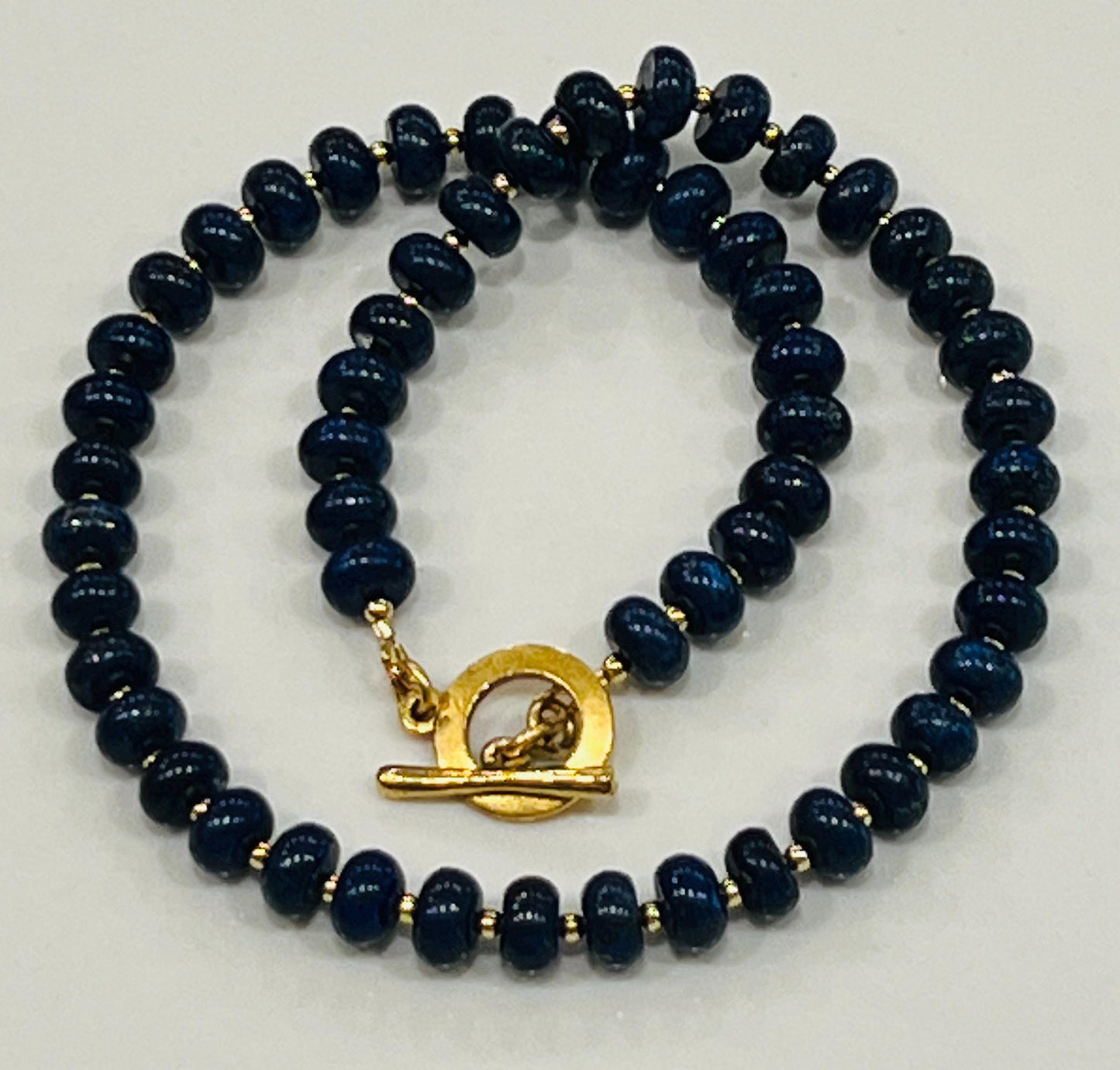 Lapis Beaded Necklace with Gold Toggle Gold and Blue Lapis Lazuli 5x8mm Smooth Rondelle Beaded Necklace Semi-Precious Gemstone Necklace