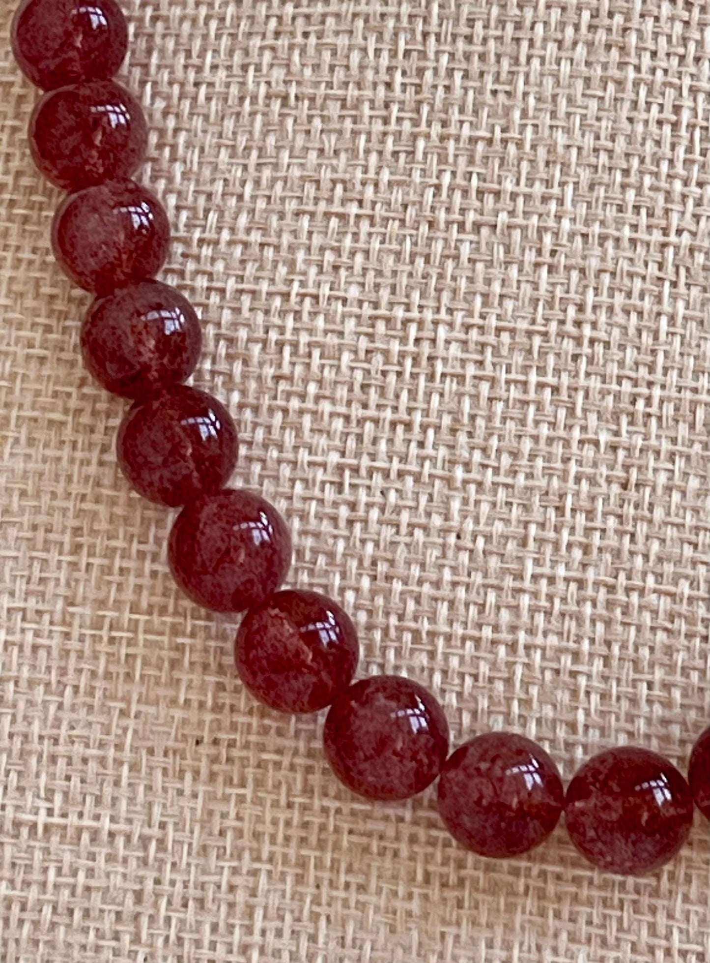 Strawberry Quartz Beaded Necklace 18k Gold Filled Clasp Pink Beaded Layering Semi-Precious Stones 10mm Smooth Round Quartz Stones