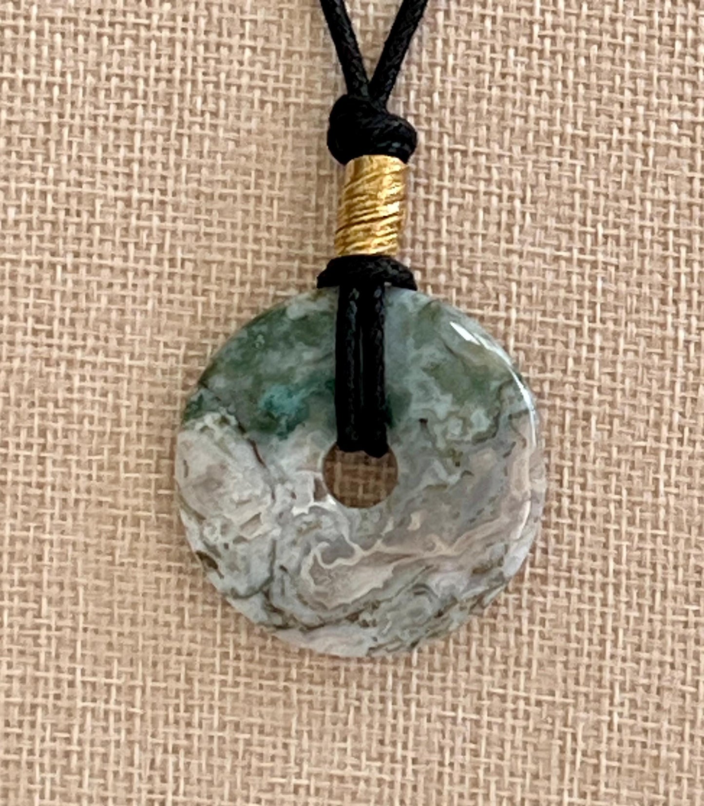 Tree Agate Donut Bead Necklace 40mm Gorgeous Light Green Statement Pendant Necklace Layering Necklace Semi-Precious Natural Gemstones