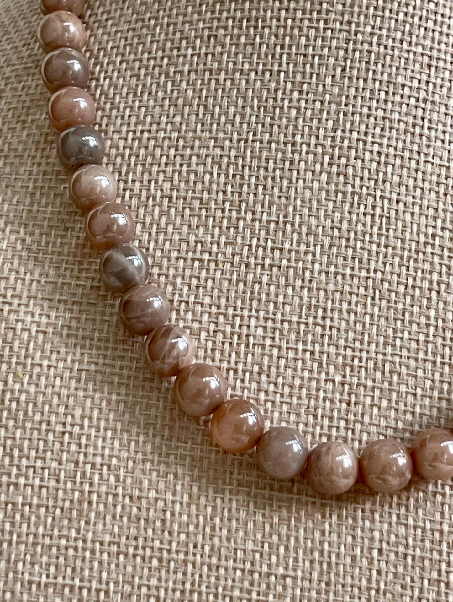 Peach Moonstone Beaded Necklace Electroplated 8mm Smooth Round Peach Moonstone 18k Gold Filled Clasp/Beads Sparkling Statement Necklace