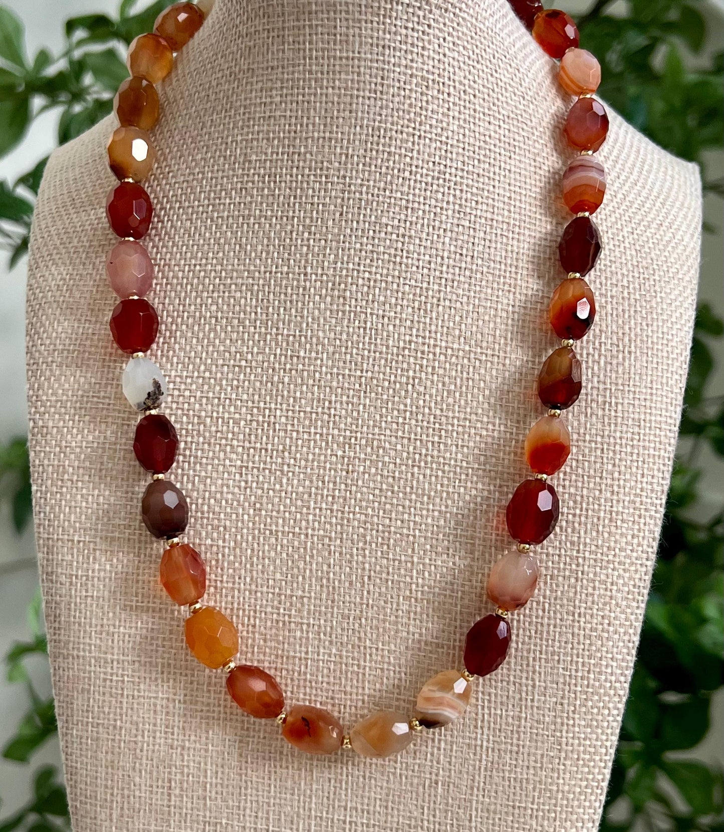 Carnelian Beaded Necklace 18k Gold Filled Clasp/Beads 10x13mm Barrel Carnelian Beads Semi-Precious Gemstone Necklace Orange Beaded