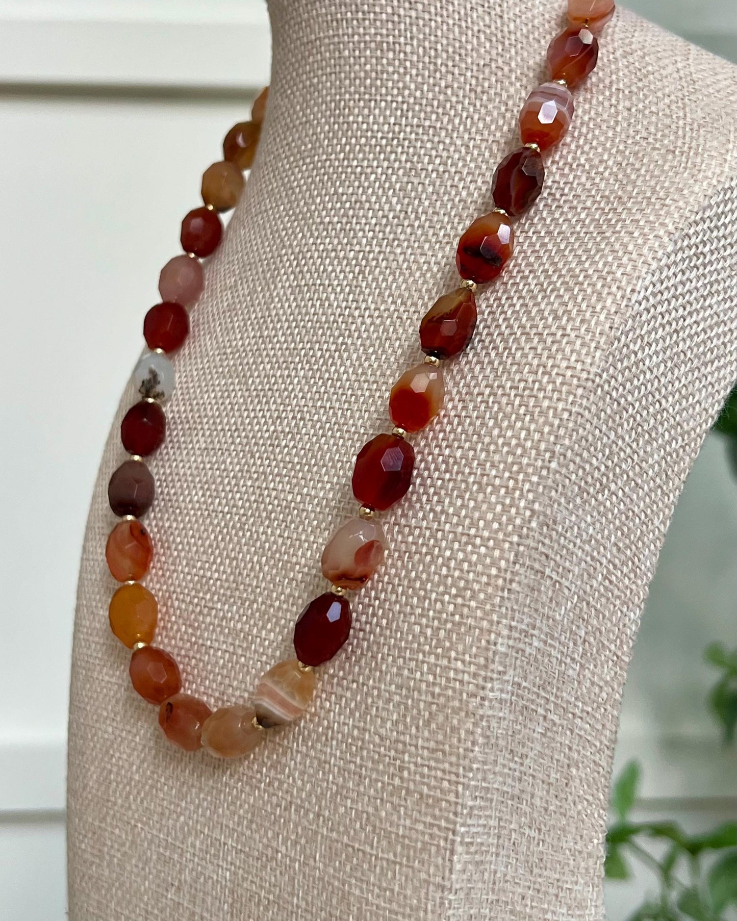 Carnelian Beaded Necklace 18k Gold Filled Clasp/Beads 10x13mm Barrel Carnelian Beads Semi-Precious Gemstone Necklace Orange Beaded