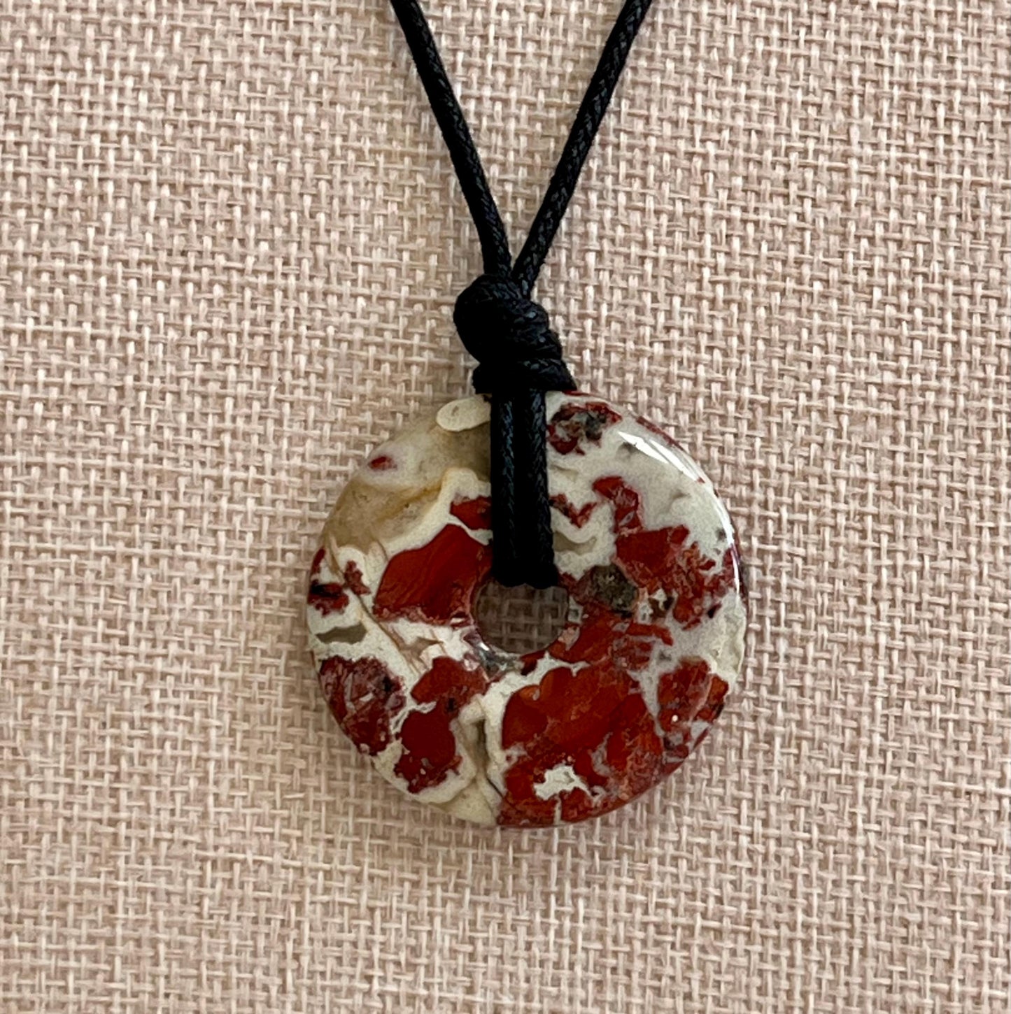 White Lace Poppy Jasper Donut Bead Necklace 40mm Gorgeous Statement Pendant Necklace Layering Necklace Semi-Precious Natural Gemstones