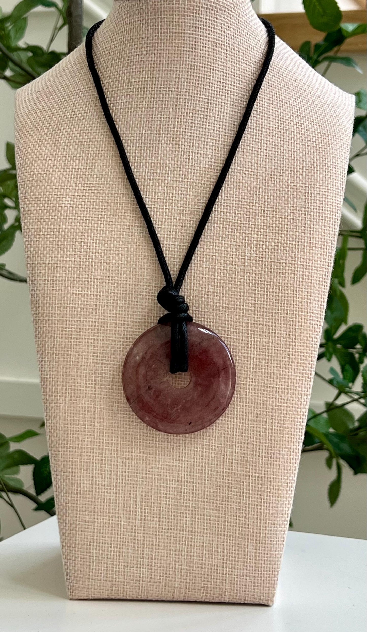 Strawberry Quartz Donut Bead Necklace