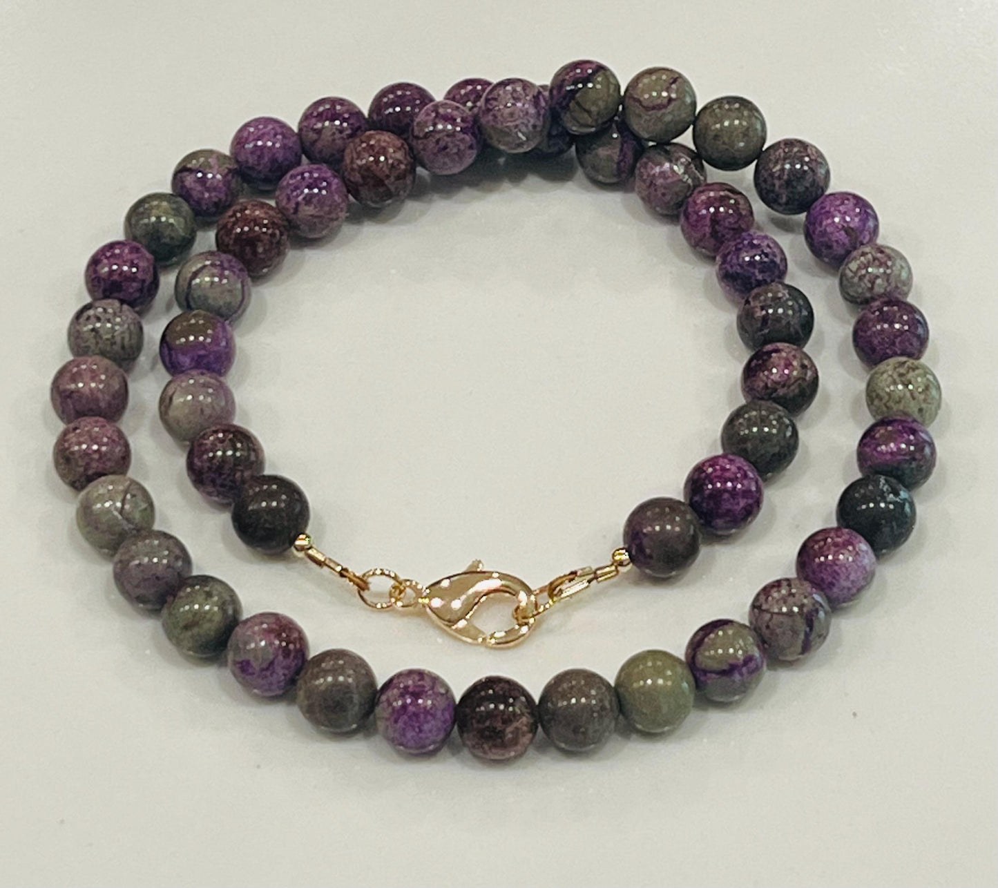 Atlantisite Stichtite Beaded Necklace 18k Gold Filled Clasp 8mm Smooth Round Beads Grade AA Atlantisite Stichite Natural Gemstone Necklace