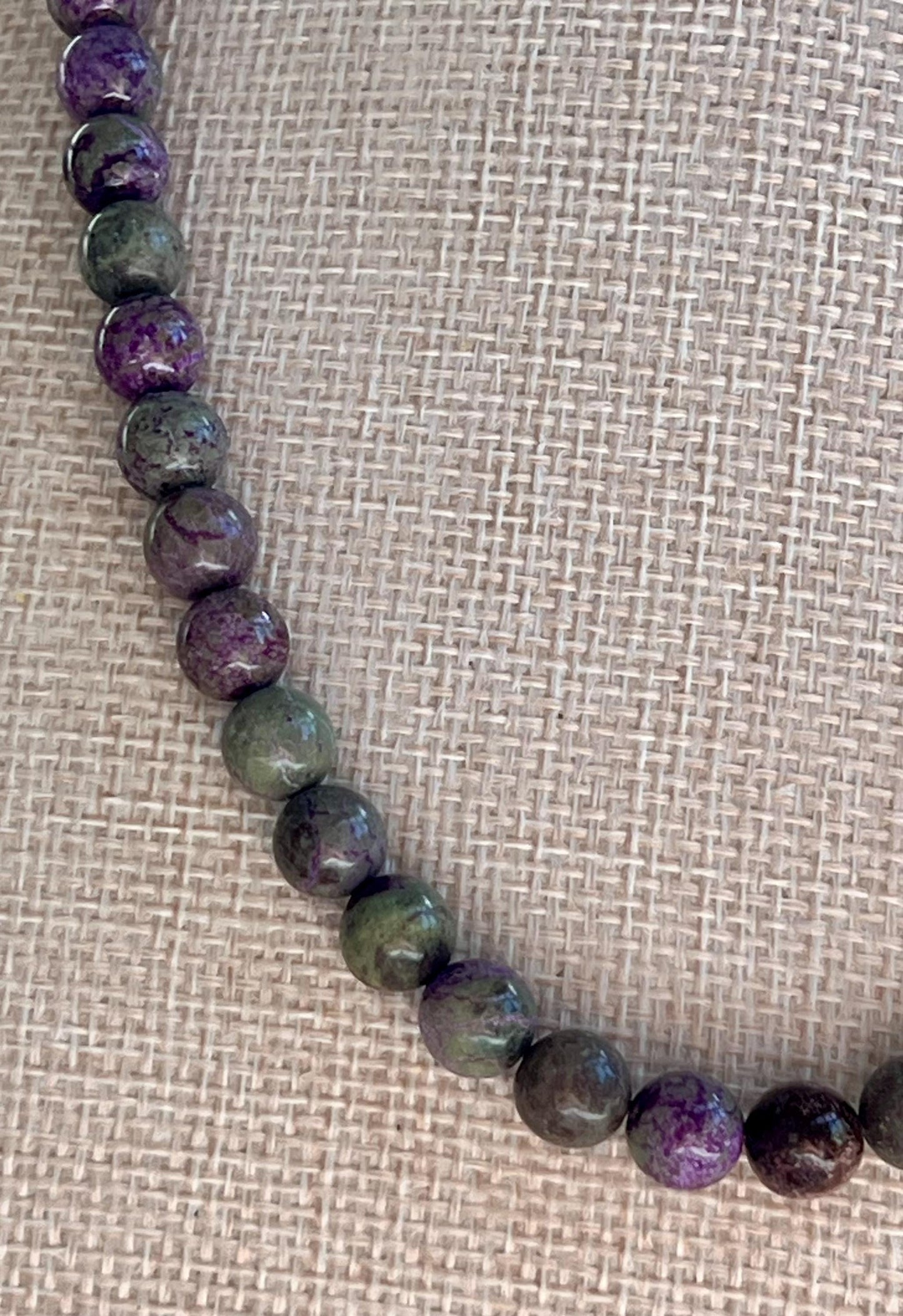 Atlantisite Stichtite Beaded Necklace: 18k Gold Filled Clasp, 8mm Gemstone