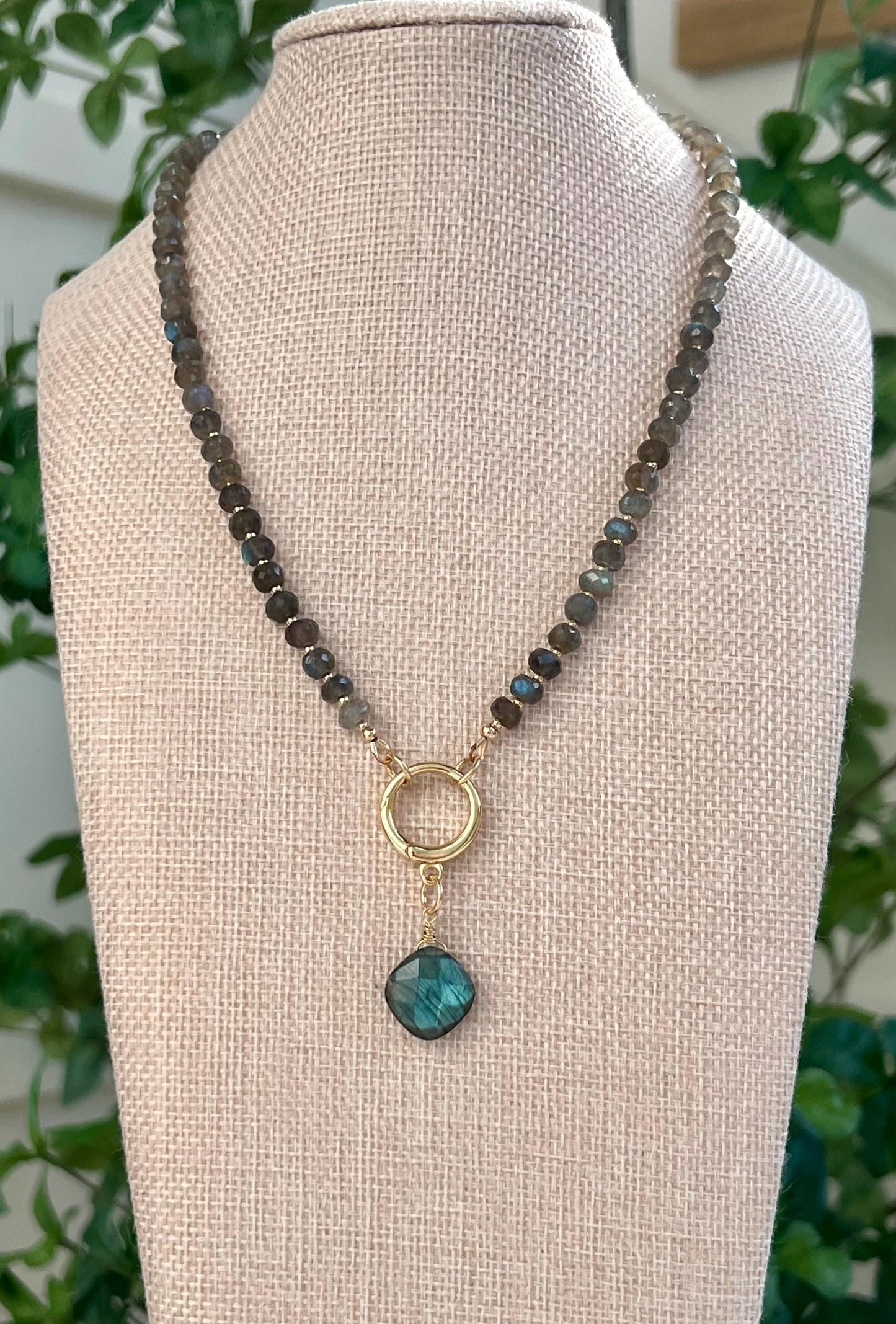 Sparkling Labradorite Beaded Necklace Gold Filled Spring Clasp/Beads Semi-Precious Natural Gemstone Necklace Labradorite Drop Pendant